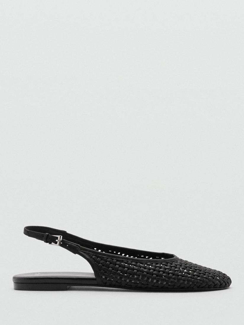 Product image 1 of 5, which shows Mango Charlote Woven Slingback Sandals, Black, 2