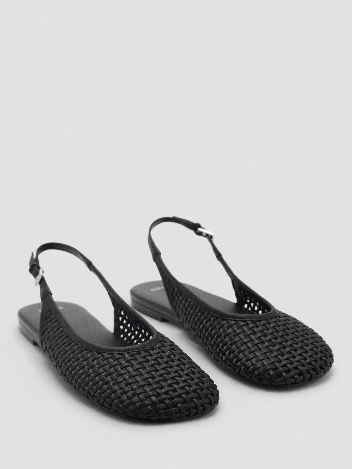 Product image 2 of 5, which shows Mango Charlote Woven Slingback Sandals, Black, 2
