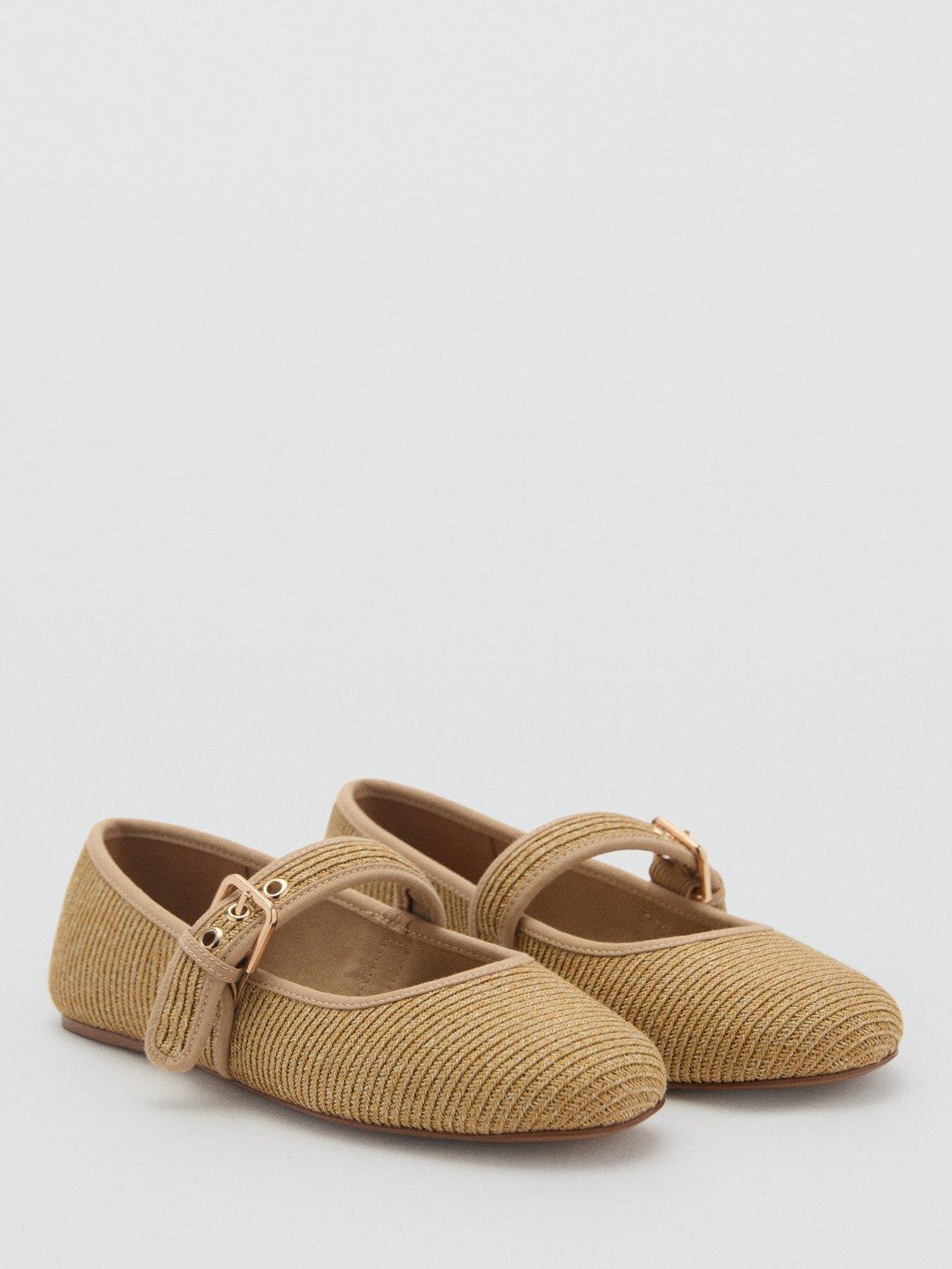 Product image 2 of 6, which shows Mango Textured Cotton Flat Buckle Shoes, Medium Brown, 6