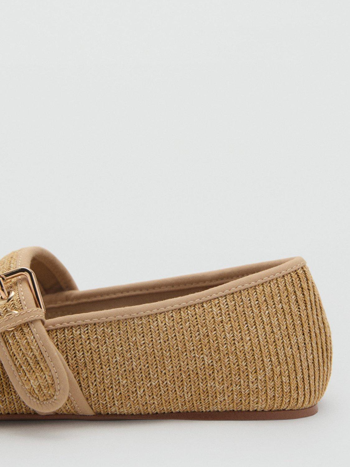 Product image 3 of 6, which shows Mango Textured Cotton Flat Buckle Shoes, Medium Brown, 6