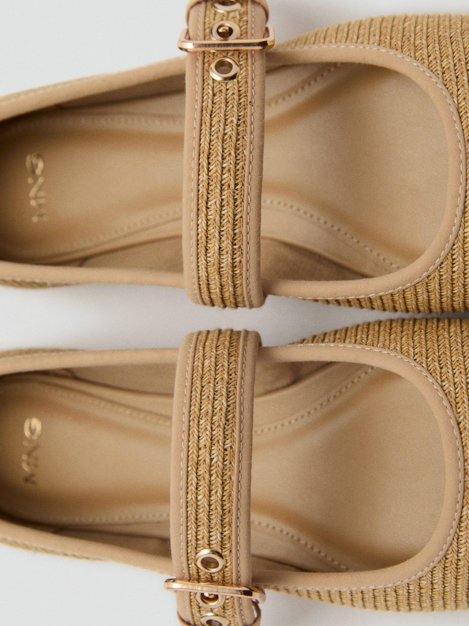 Product image 4 of 6, which shows Mango Textured Cotton Flat Buckle Shoes, Medium Brown, 6