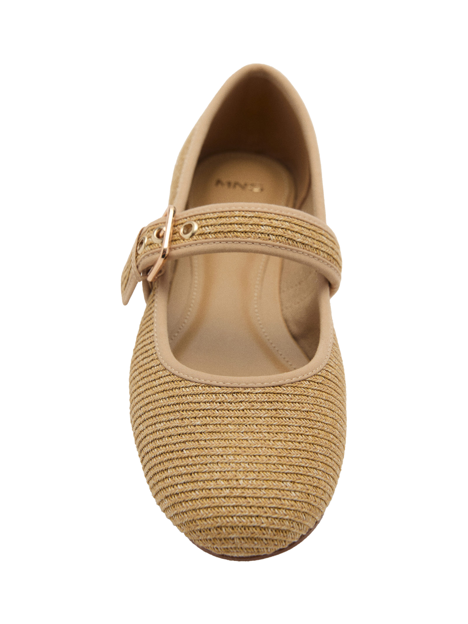 Product image 5 of 6, which shows Mango Textured Cotton Flat Buckle Shoes, Medium Brown, 6