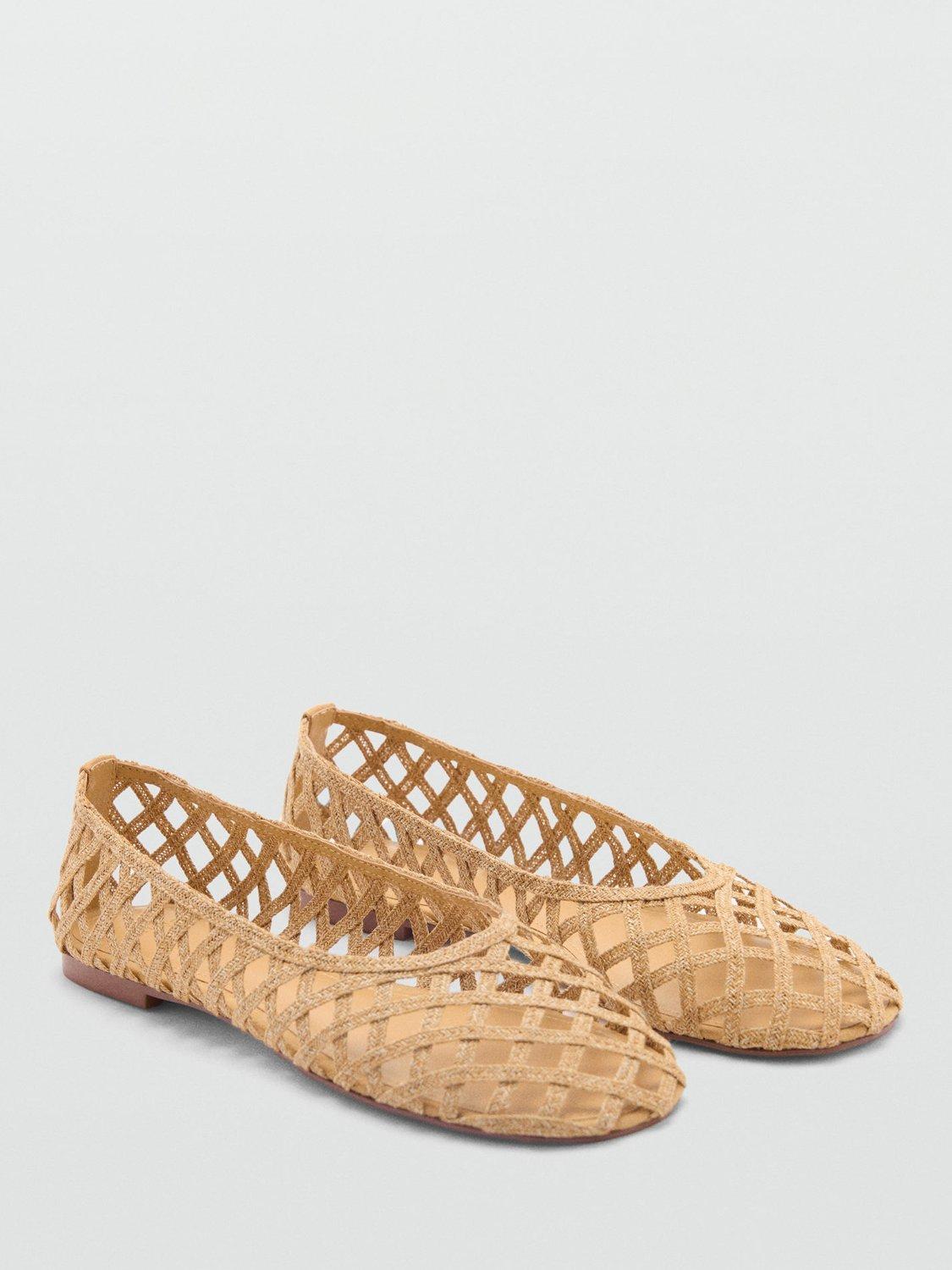 Product image 2 of 4, which shows Mango Ros Open Weave Ballerina Pumps, Medium Brown, 2