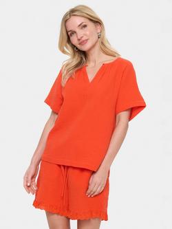 Saint Tropez Katina Button Neck Top, Orange, Orange