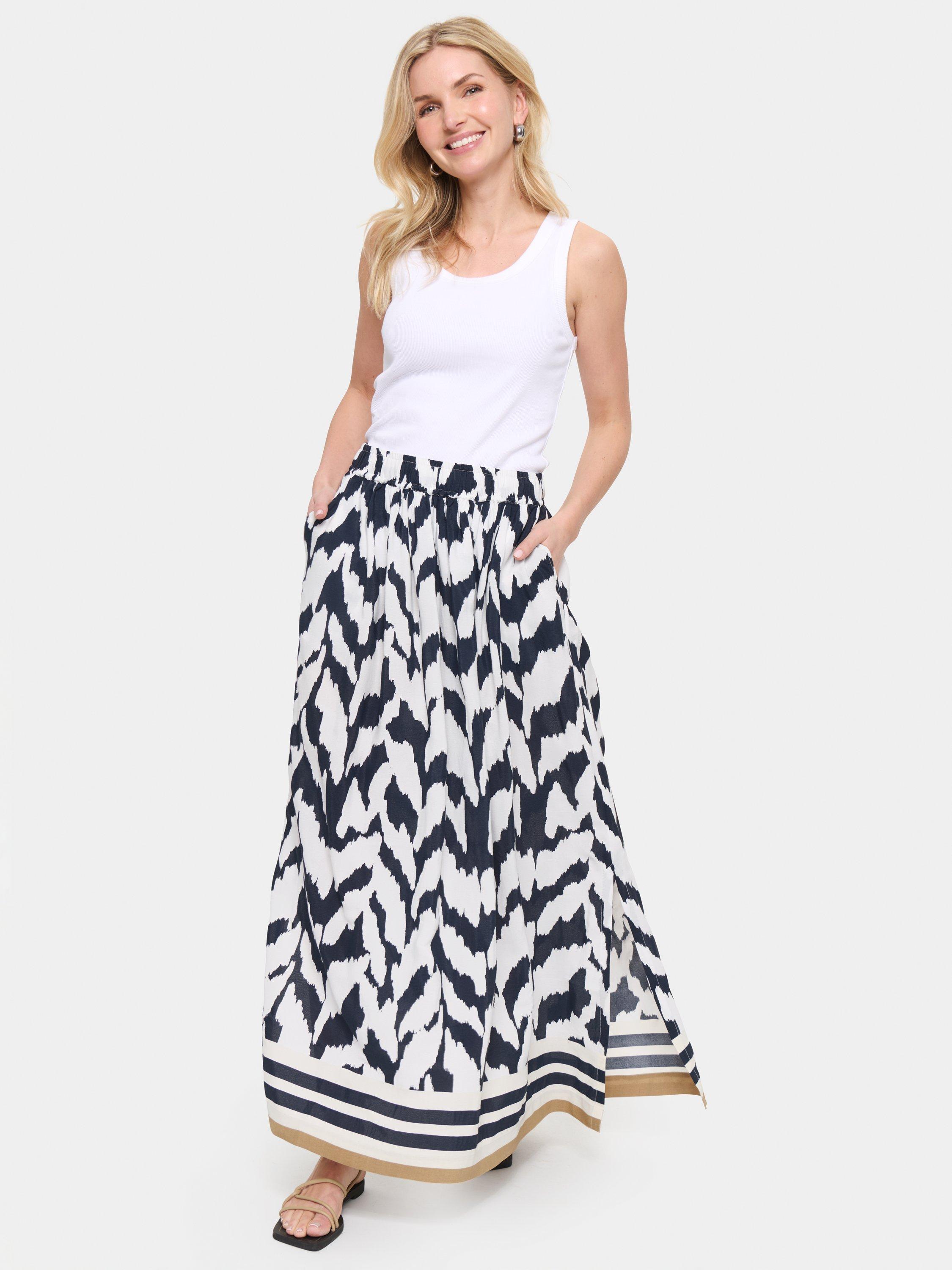 Product image 3 of 6, which shows Saint Tropez Khloe Monochrome Strokes Maxi Skirt, Black/Multi, S