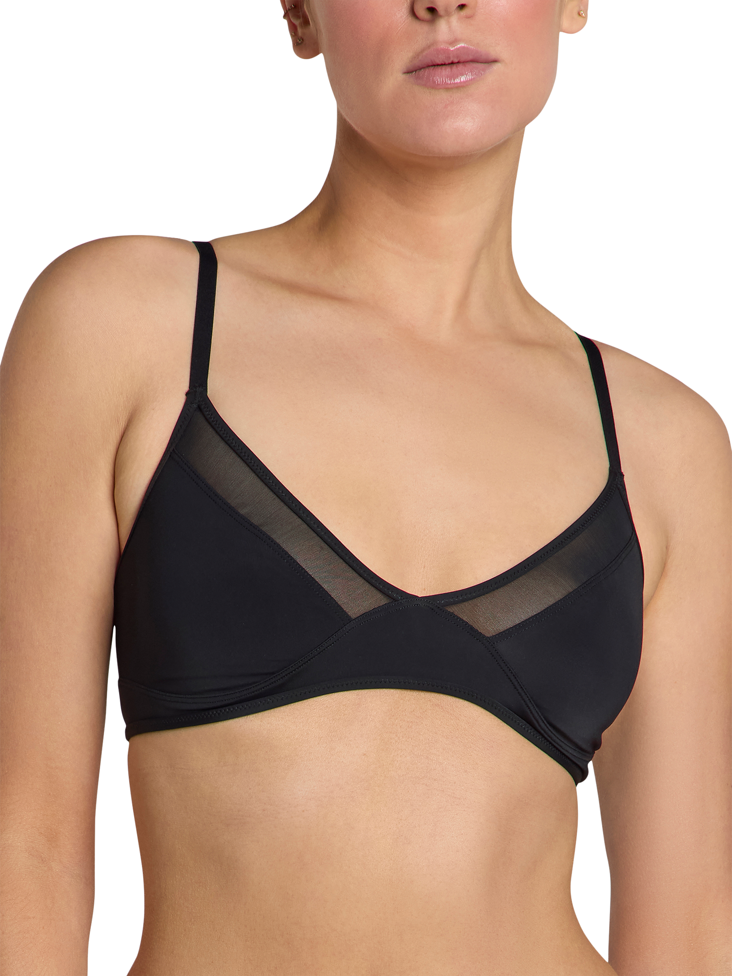 Product image 1 of 7, which shows Heist The Sheer Triangle Bralette, Black, XS