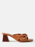 Mint Velvet Jen Leather Knot Mule Sandals, Brown Tan