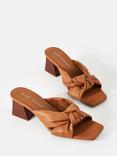 Mint Velvet Jen Leather Knot Mule Sandals, Brown Tan