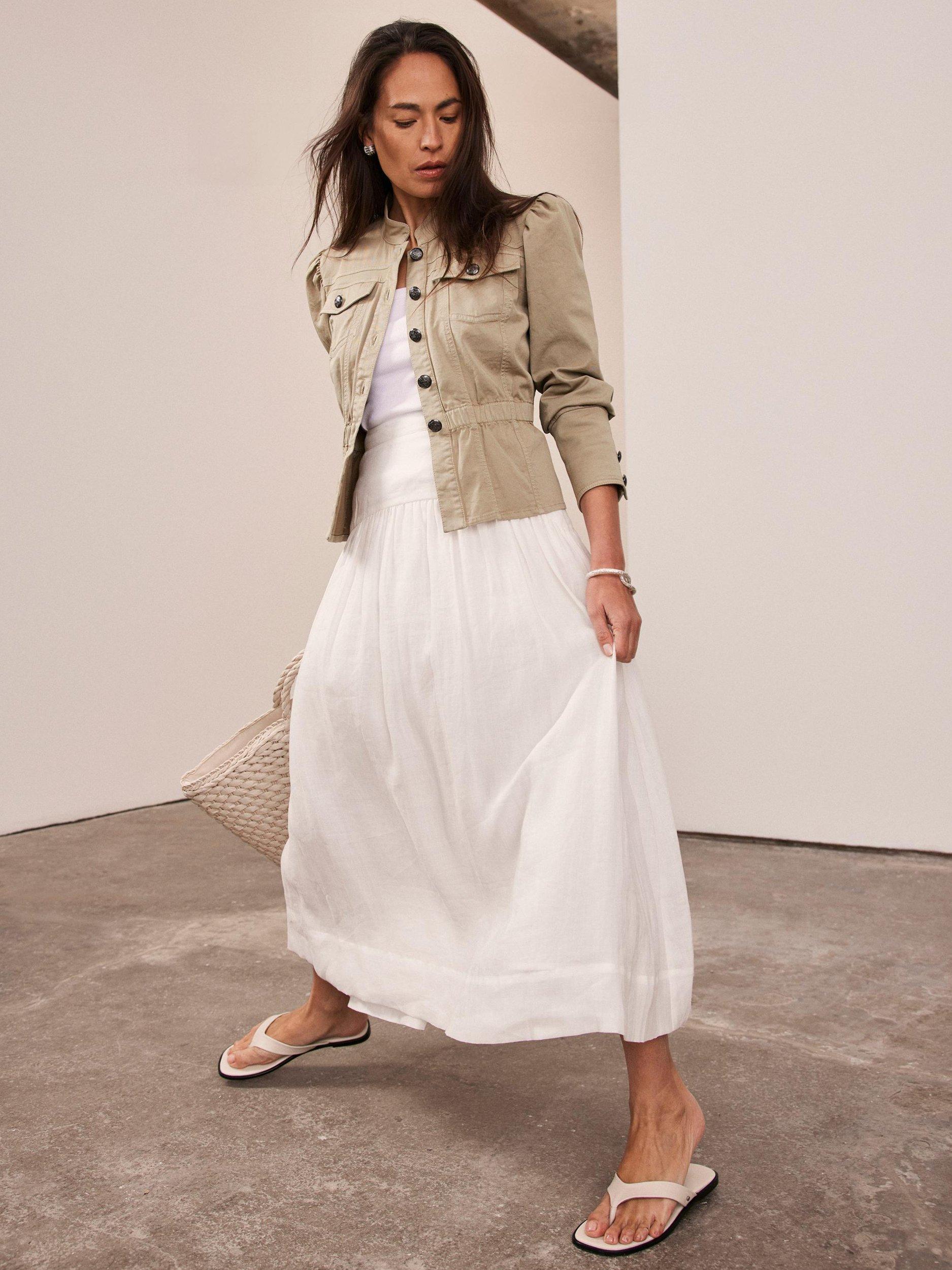 Product image 1 of 8, which shows Mint Velvet Puff Sleeve Peplum Hem Jacket, Khaki, XS