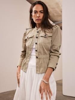 Mint Velvet Puff Sleeve Peplum Hem Jacket - view 2, Khaki