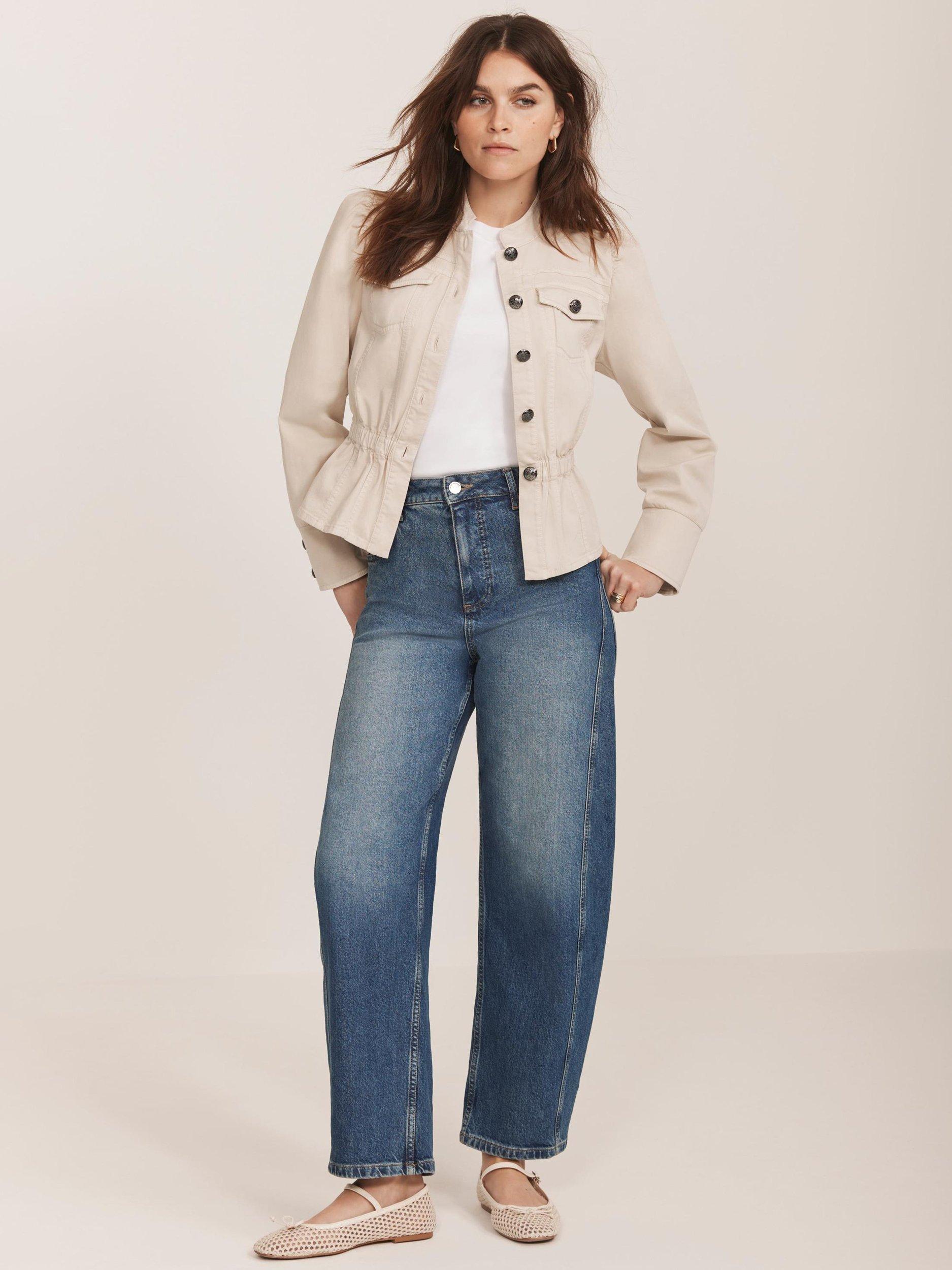 Product image 6 of 9, which shows Mint Velvet Puff Sleeve Peplum Hem Jacket, Beige, XS