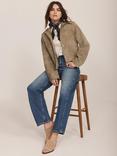 Mint Velvet Suede Leather Funnel Neck Jacket, Beige