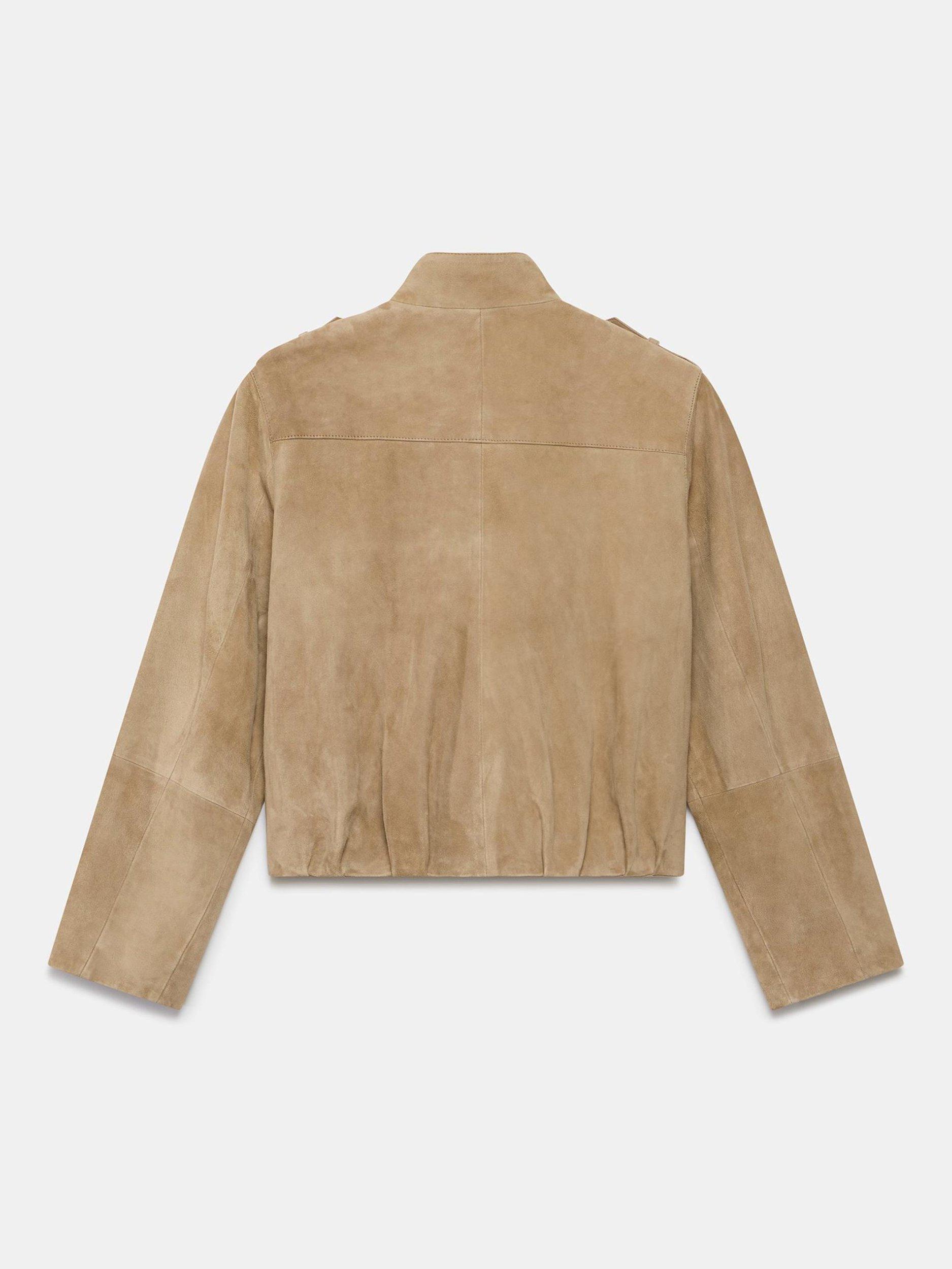 Product image 8 of 8, which shows Mint Velvet Suede Leather Funnel Neck Jacket, Beige, XS