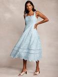 Mint Velvet Strappy Lace Midi Dress, Blue/Multi
