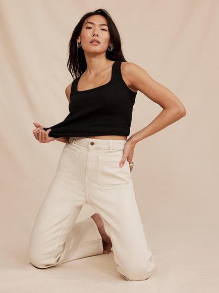 Mint Velvet Patch Pocket Straight Jeans, Beige - view 2, Beige