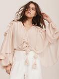 Mint Velvet Cape Ruffle Blouse, Beige