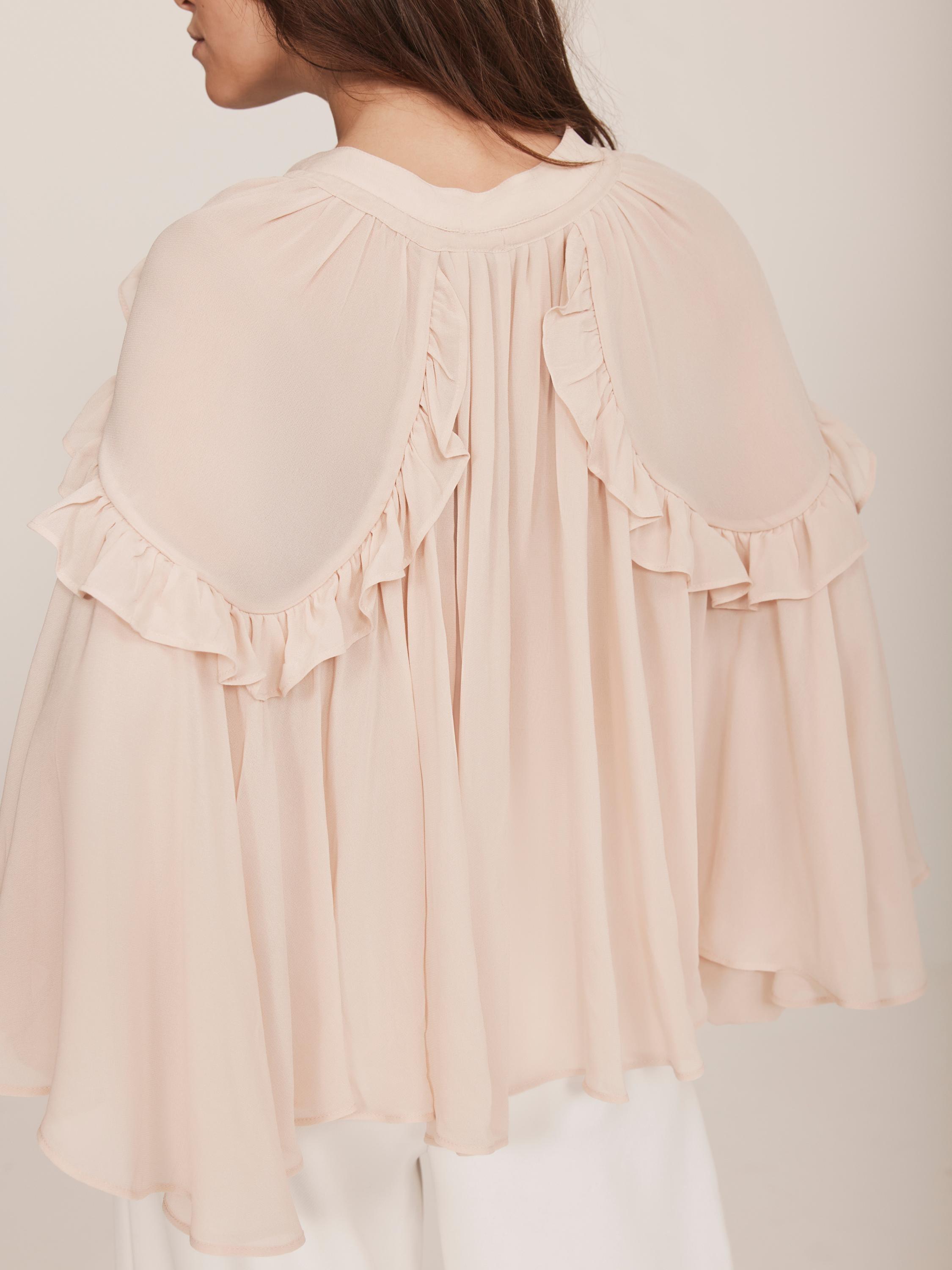 Product image 4 of 8, which shows Mint Velvet Cape Ruffle Blouse, Beige, XS