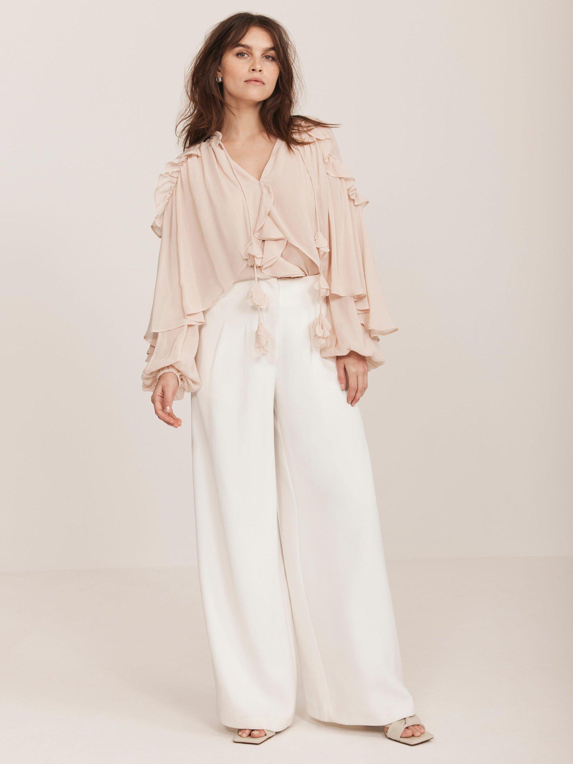 Product image 5 of 8, which shows Mint Velvet Cape Ruffle Blouse, Beige, XS