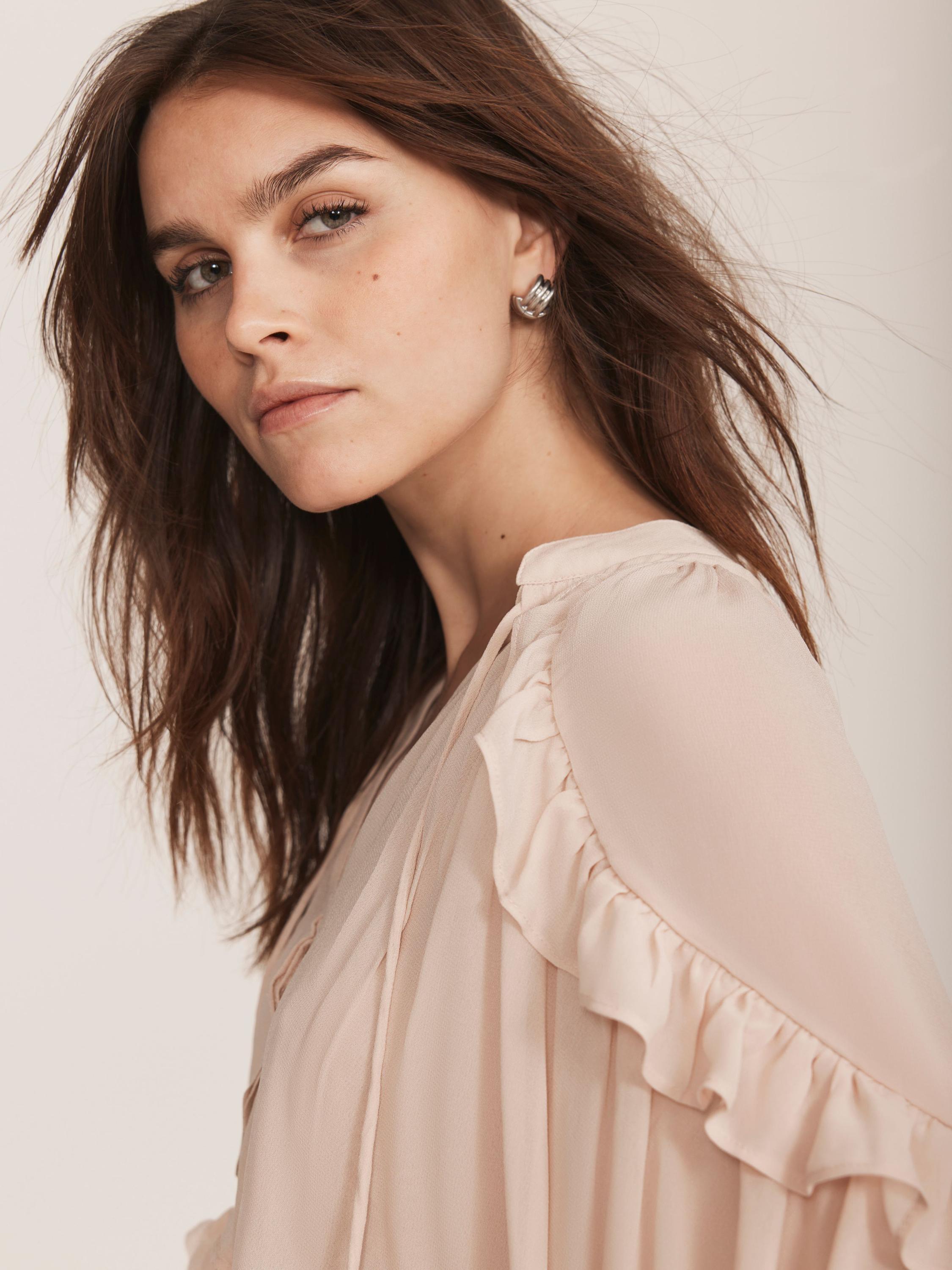 Product image 6 of 8, which shows Mint Velvet Cape Ruffle Blouse, Beige, XS