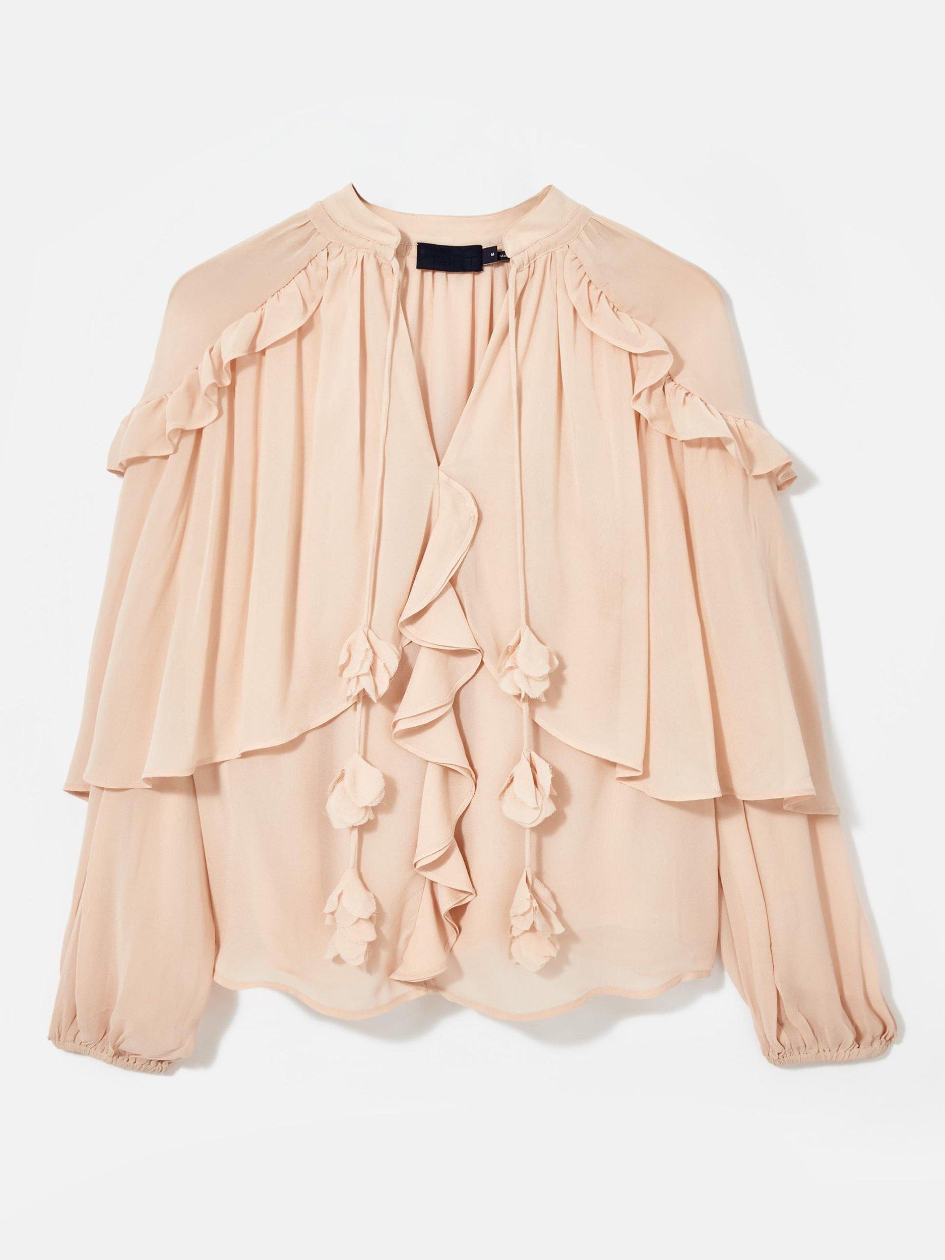 Product image 7 of 8, which shows Mint Velvet Cape Ruffle Blouse, Beige, XS