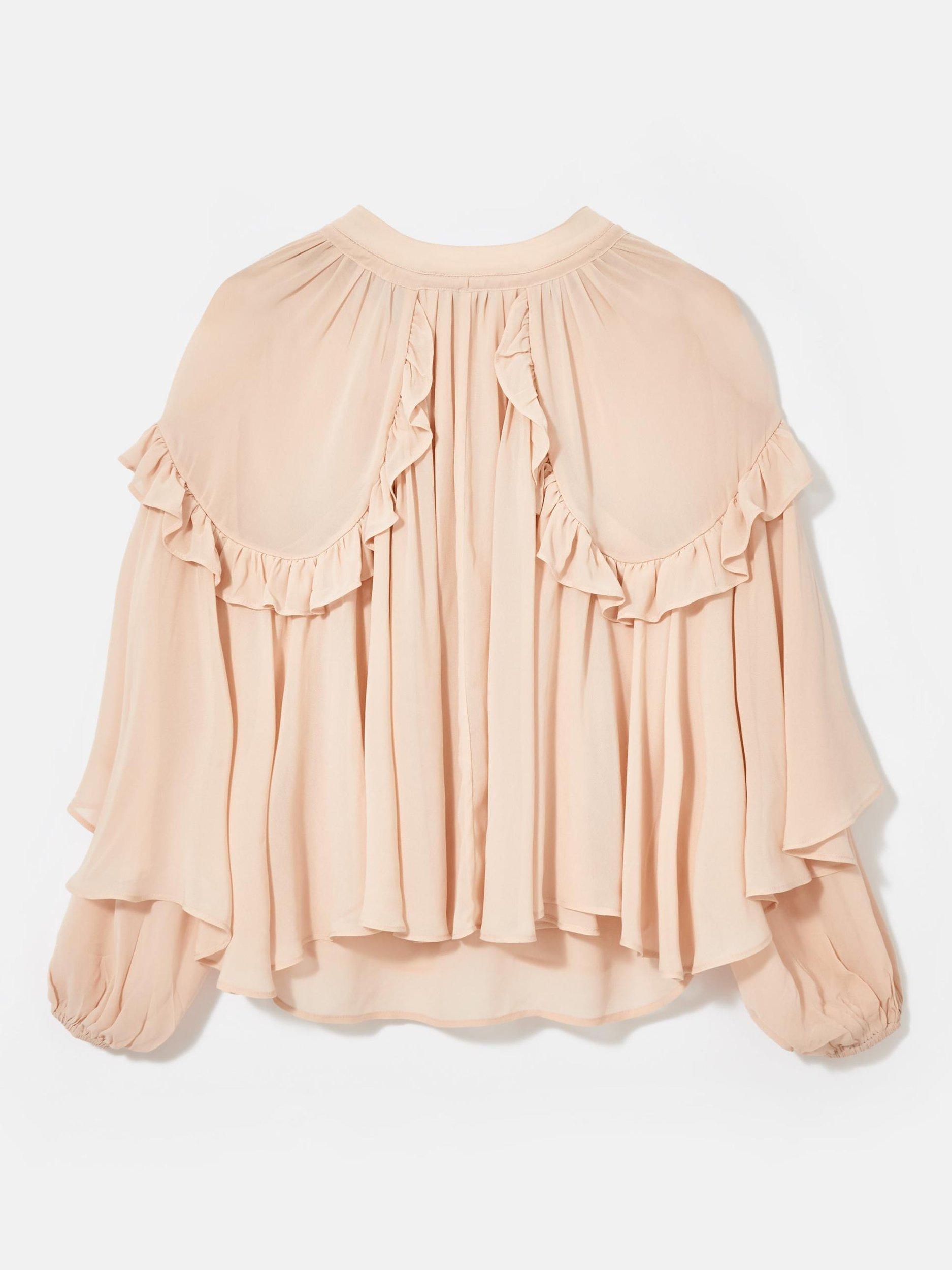 Product image 8 of 8, which shows Mint Velvet Cape Ruffle Blouse, Beige, XS