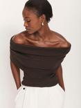 Mint Velvet Metallic Bardot Top, Brown