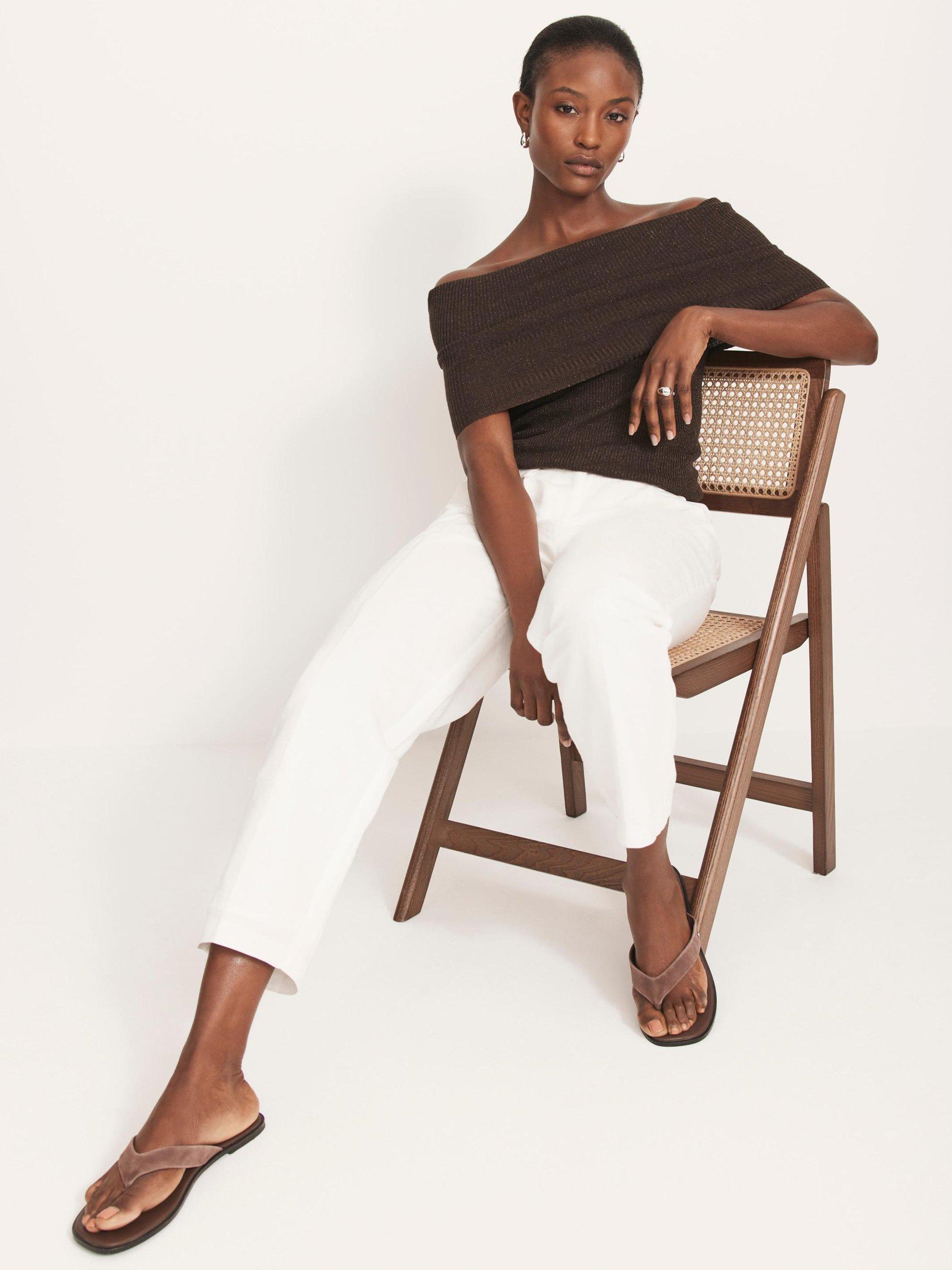 Product image 3 of 8, which shows Mint Velvet Metallic Bardot Top, Brown, S