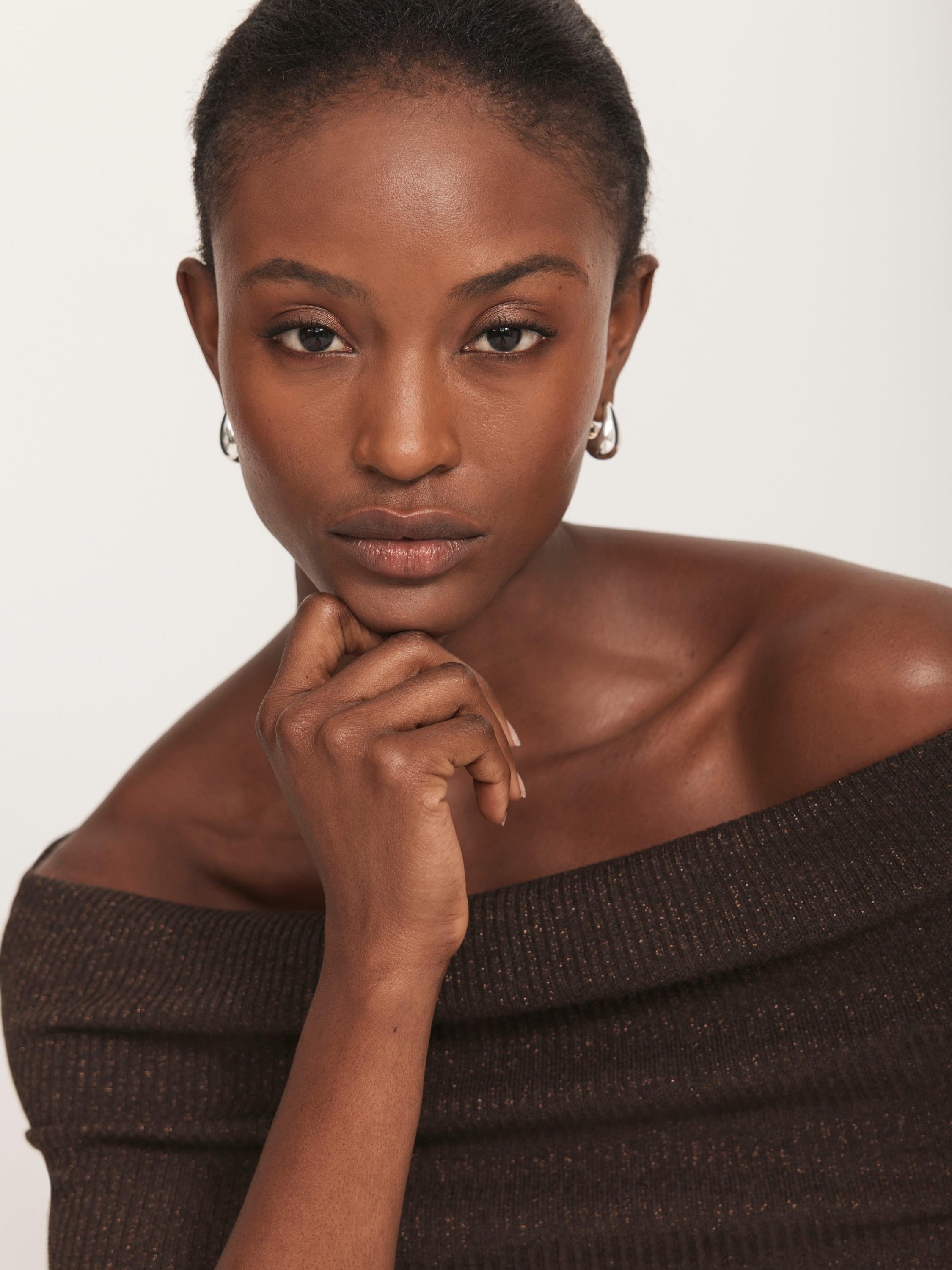 Product image 6 of 8, which shows Mint Velvet Metallic Bardot Top, Brown, S