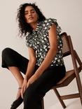 Mint Velvet Floral Ruffle Trim Blouse, Black