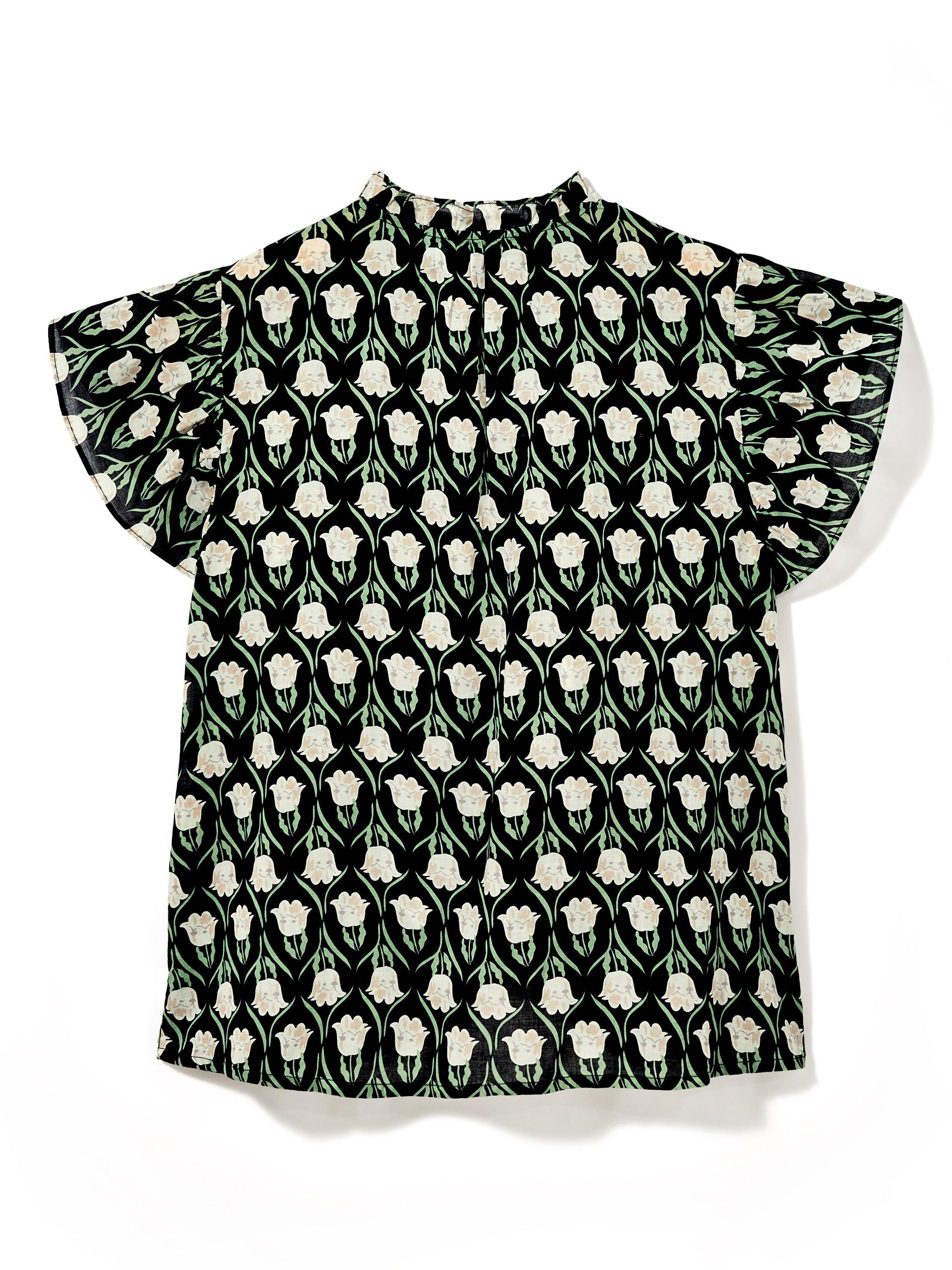 Product image 4 of 9, which shows Mint Velvet Floral Ruffle Trim Blouse, Black, XS