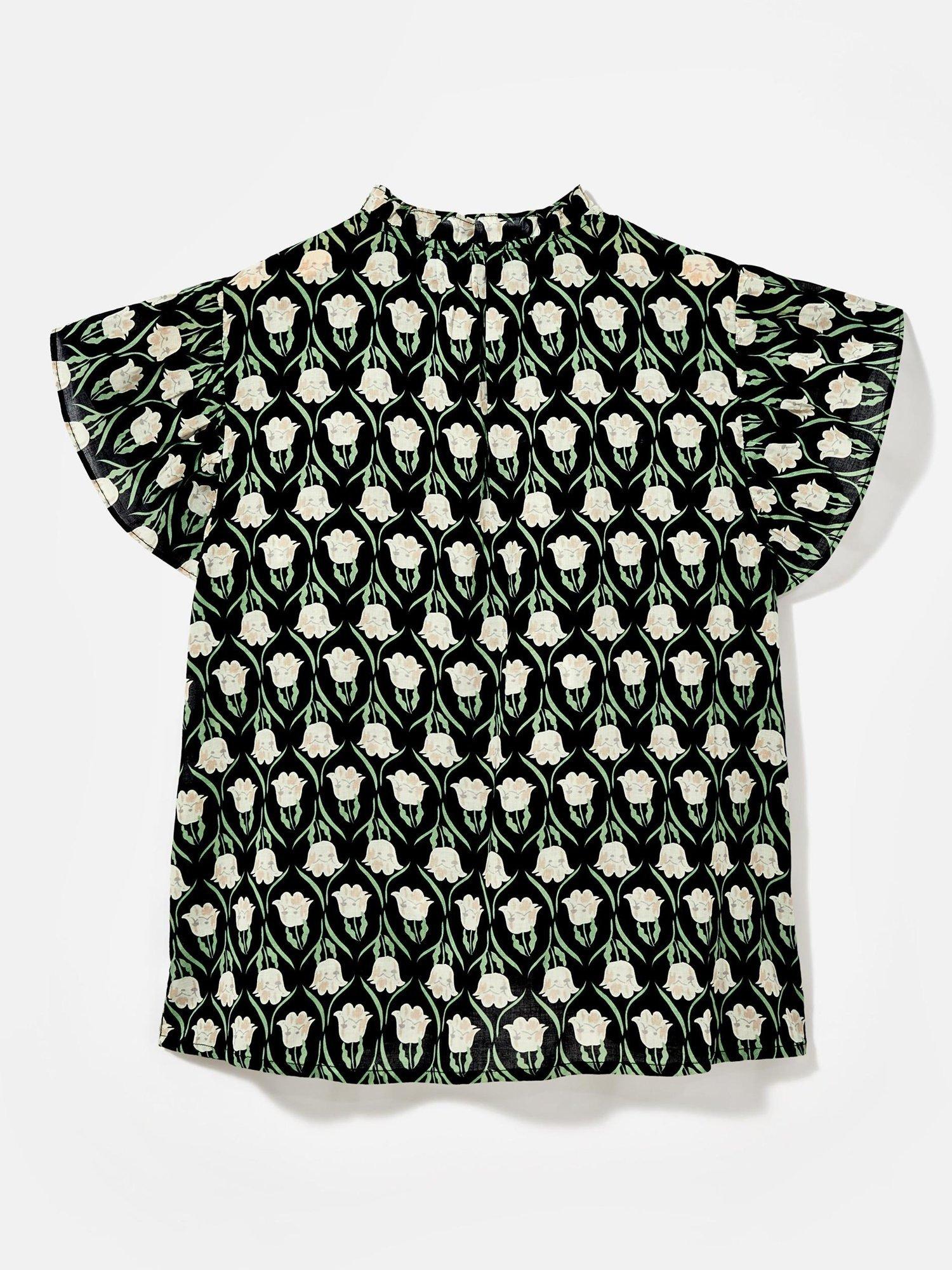 Product image 8 of 9, which shows Mint Velvet Floral Ruffle Trim Blouse, Black, XS