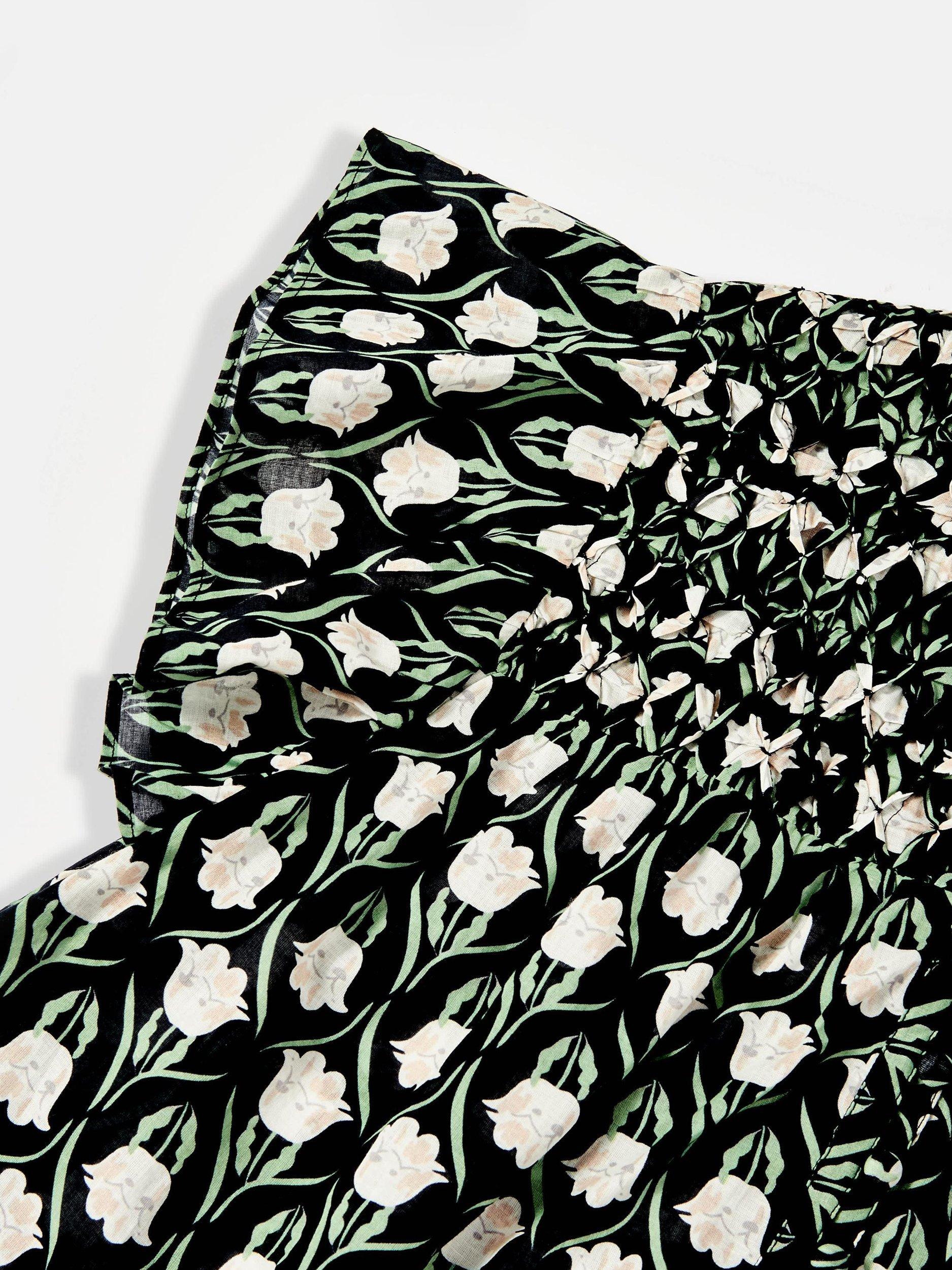 Product image 9 of 9, which shows Mint Velvet Floral Ruffle Trim Blouse, Black, XS