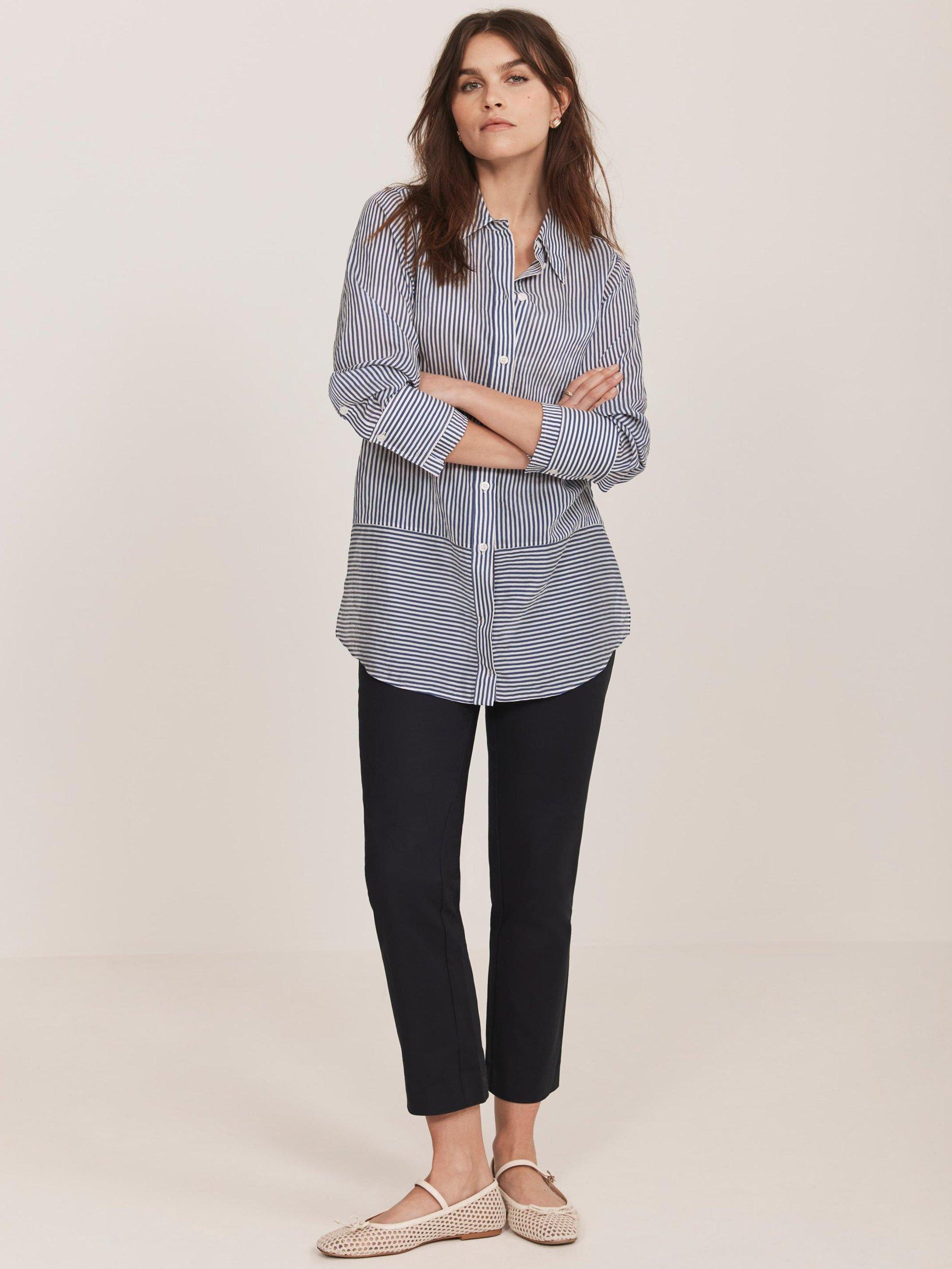 Product image 2 of 6, which shows Mint Velvet Stripe Longline Shirt, Blue/Multi, XS