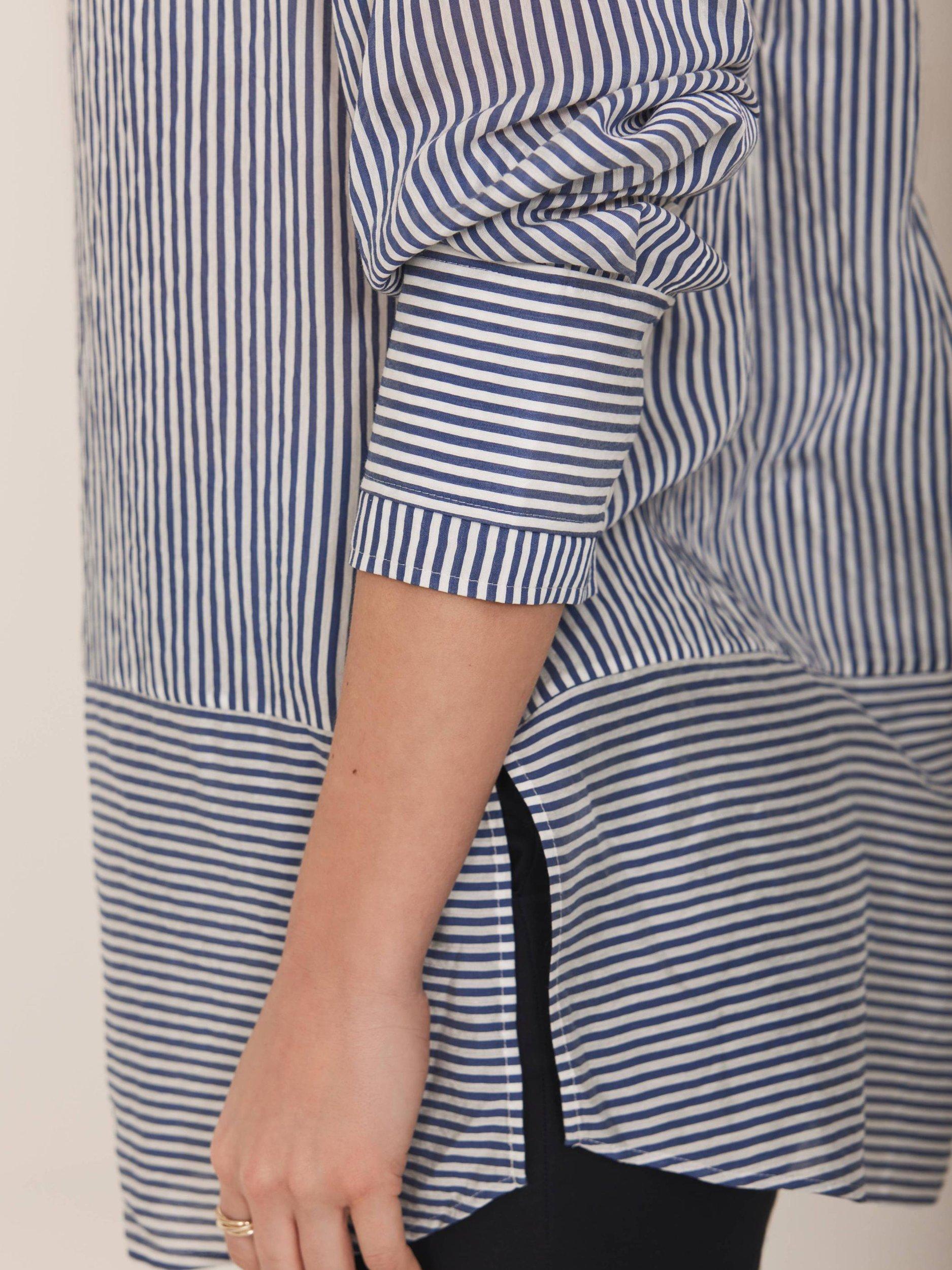 Product image 3 of 6, which shows Mint Velvet Stripe Longline Shirt, Blue/Multi, XS
