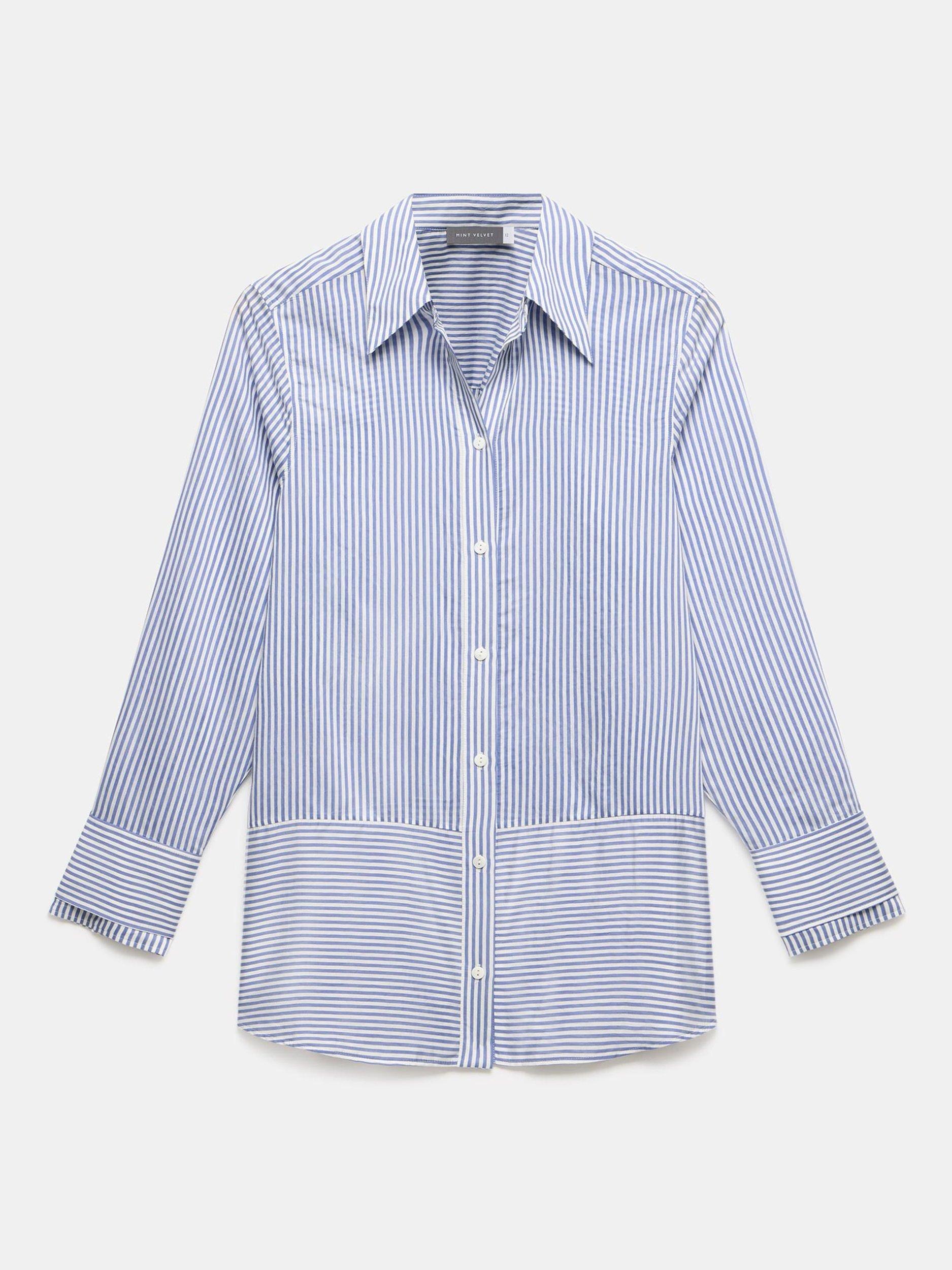 Product image 5 of 6, which shows Mint Velvet Stripe Longline Shirt, Blue/Multi, XS