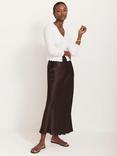 Mint Velvet Satin Slip Midi Skirt, Brown