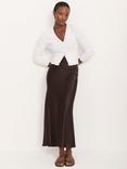 Mint Velvet Satin Slip Midi Skirt, Brown