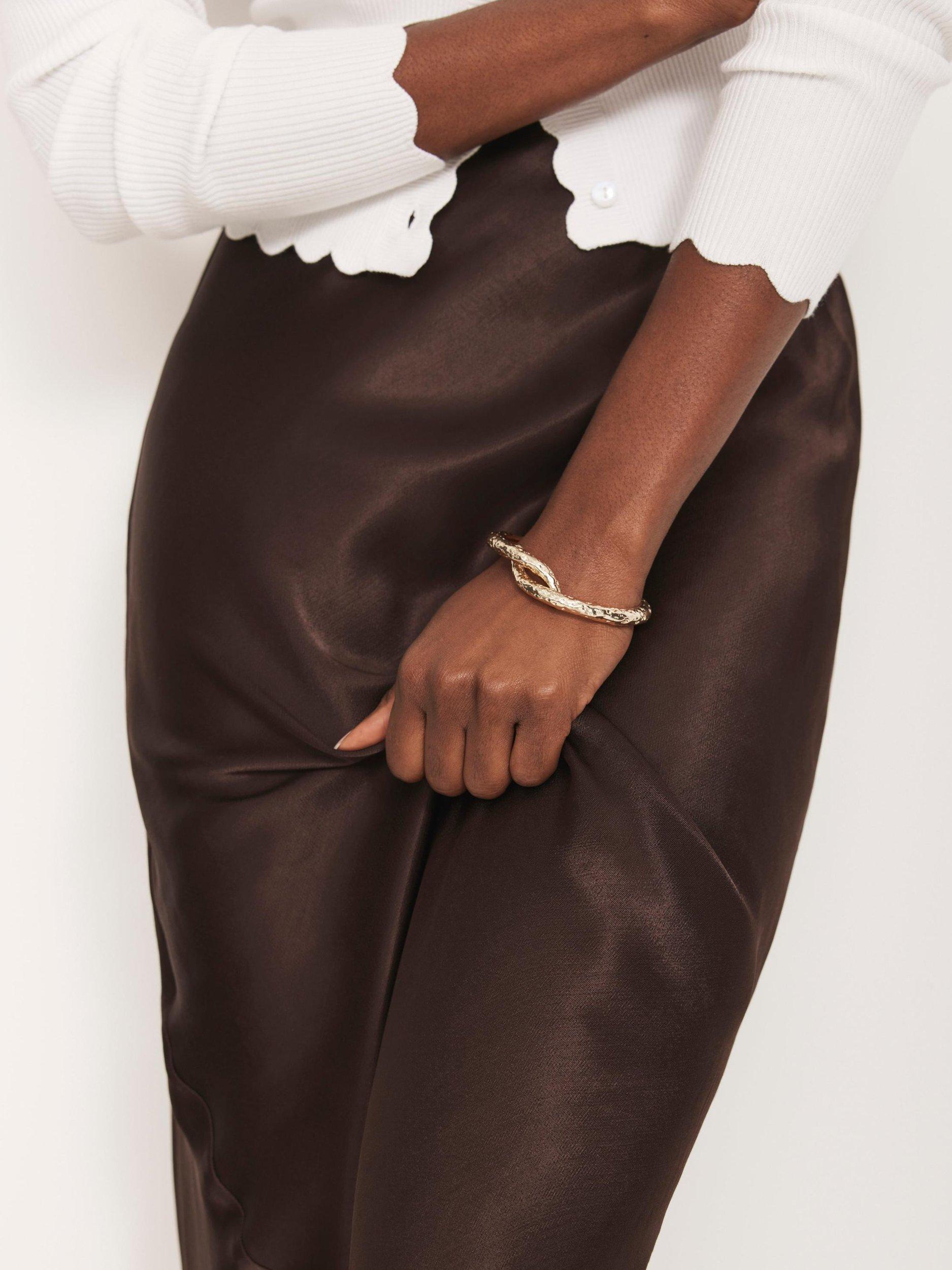 Product image 4 of 7, which shows Mint Velvet Satin Slip Midi Skirt, Brown, XS