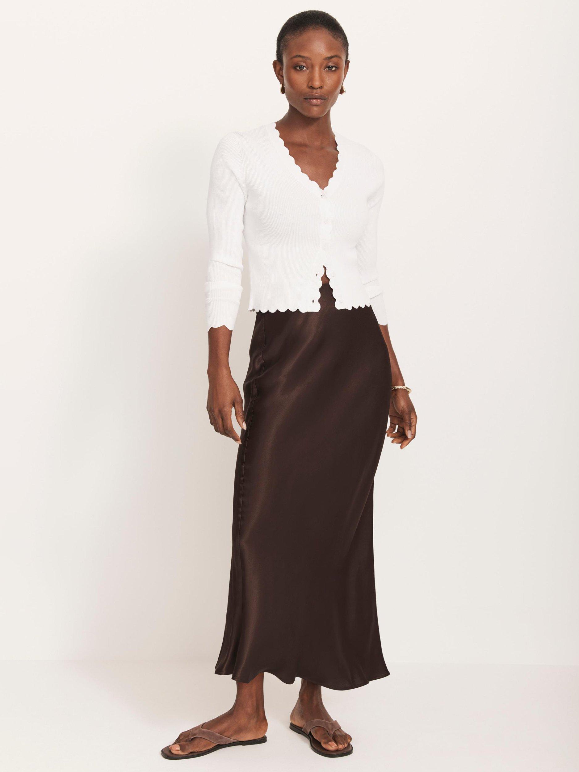 Product image 5 of 7, which shows Mint Velvet Satin Slip Midi Skirt, Brown, XS