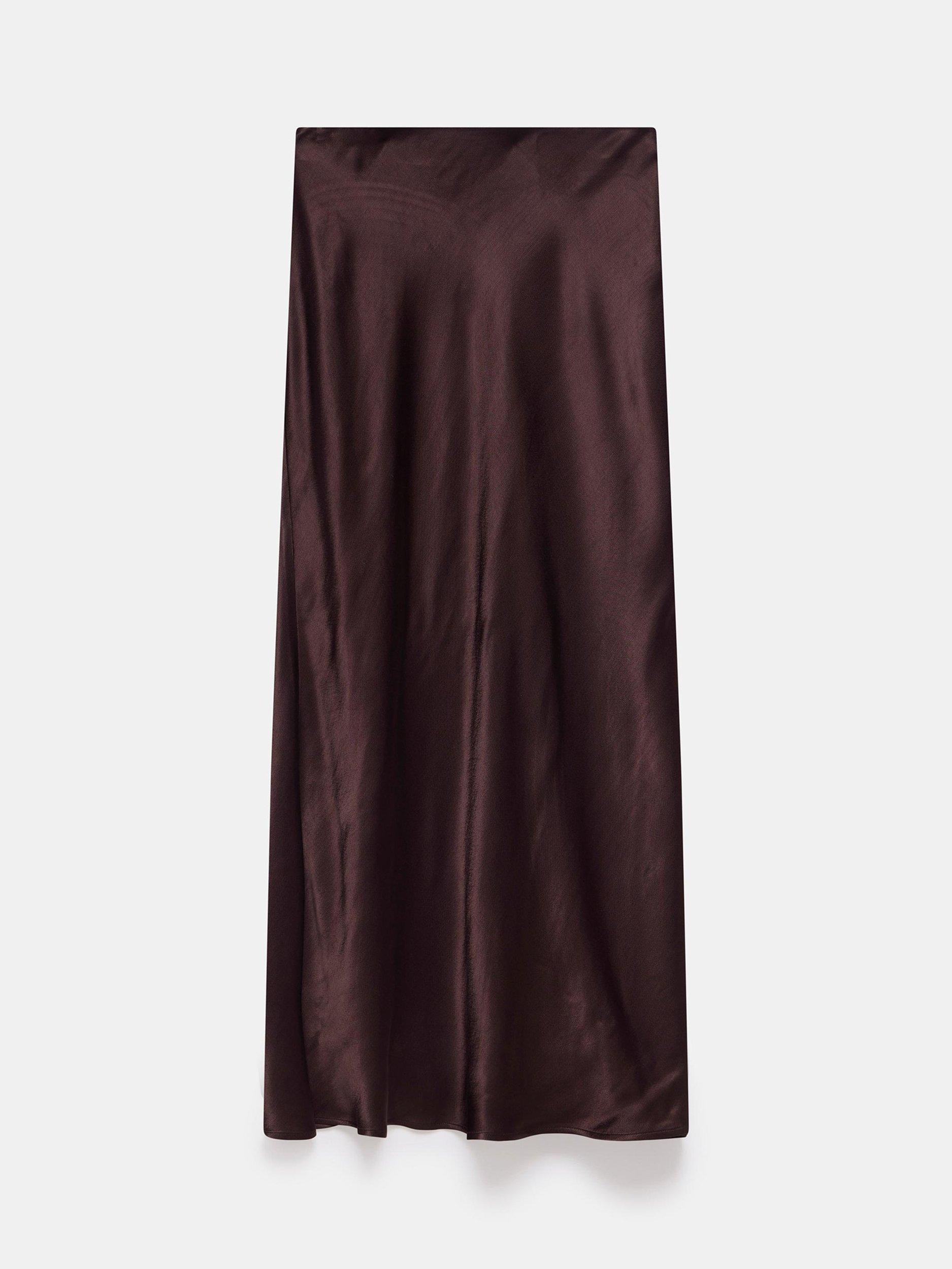 Product image 6 of 7, which shows Mint Velvet Satin Slip Midi Skirt, Brown, XS