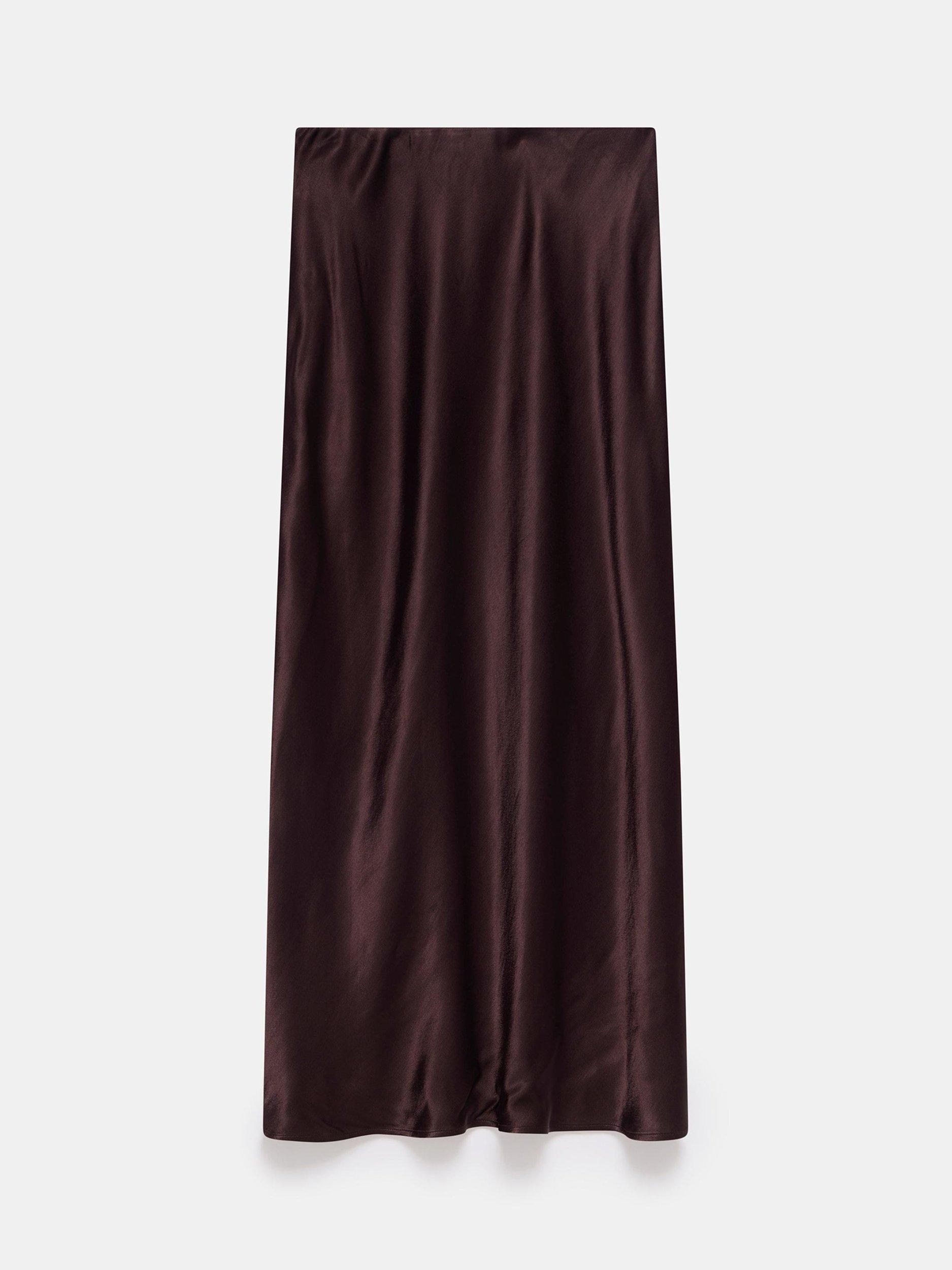 Product image 7 of 7, which shows Mint Velvet Satin Slip Midi Skirt, Brown, XS