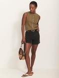 Mint Velvet High Rise Denim Shorts, Black