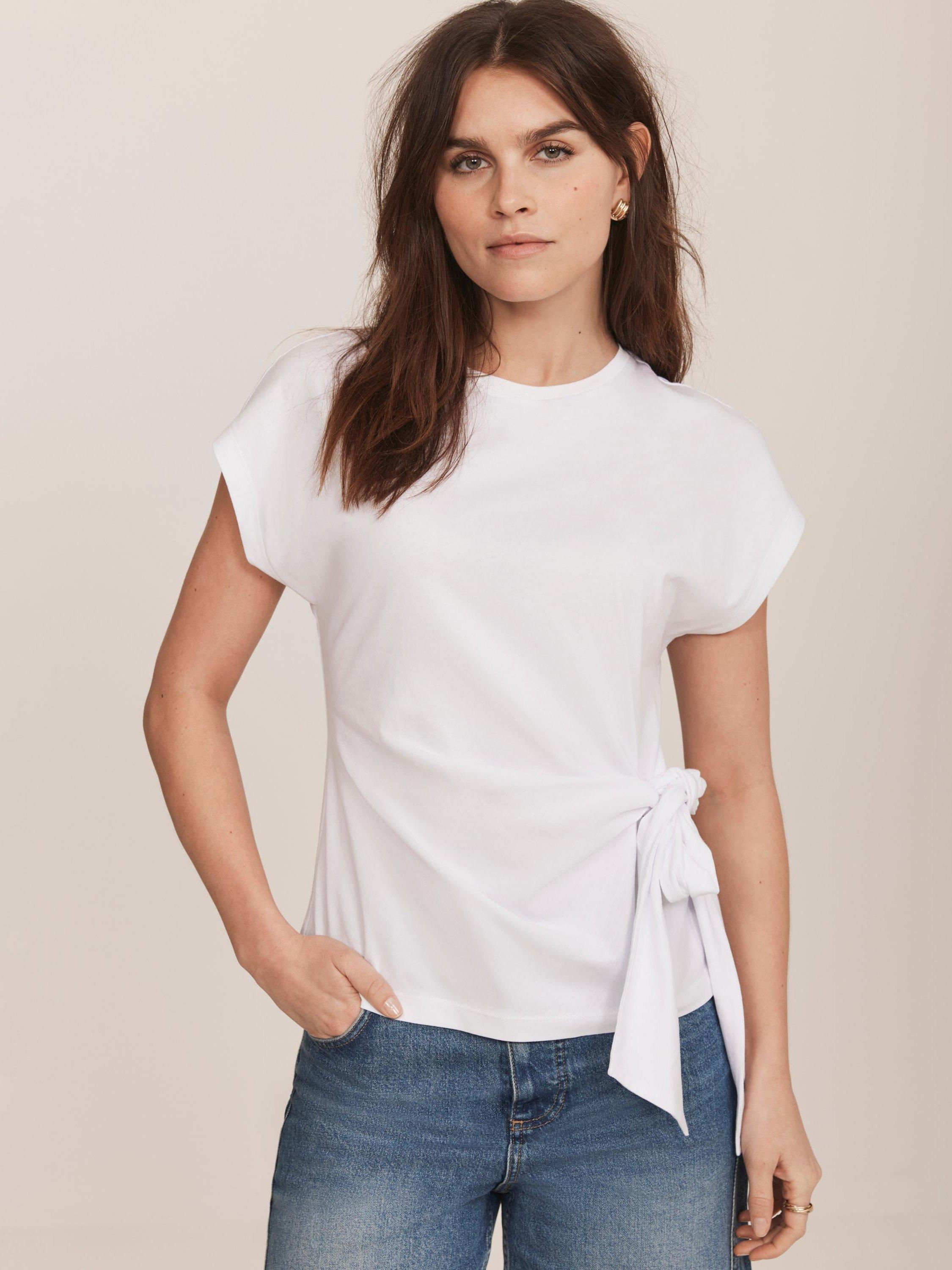 Product image 4 of 7, which shows Mint Velvet Tie Detail T-Shirt, White, XS