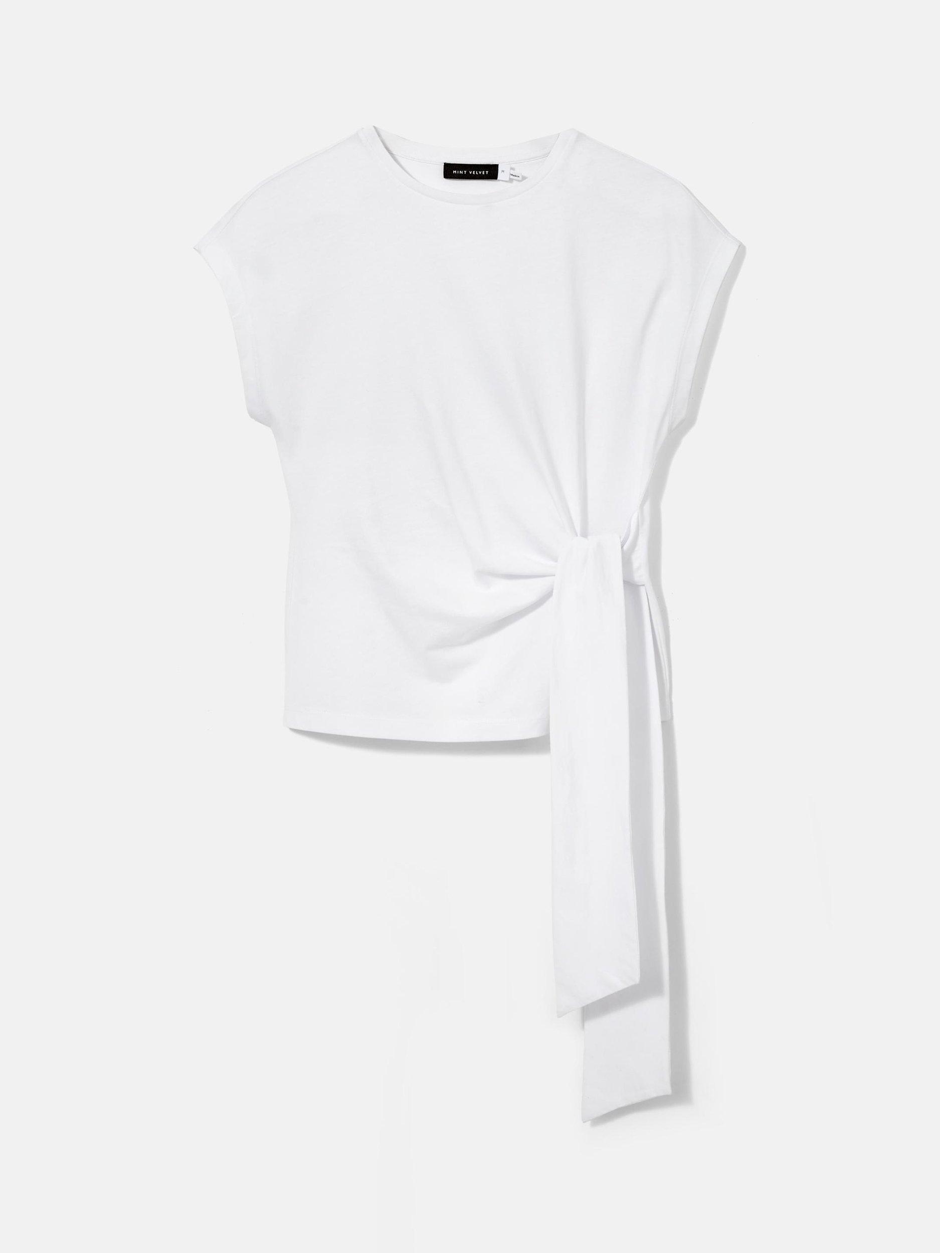 Product image 5 of 7, which shows Mint Velvet Tie Detail T-Shirt, White, XS