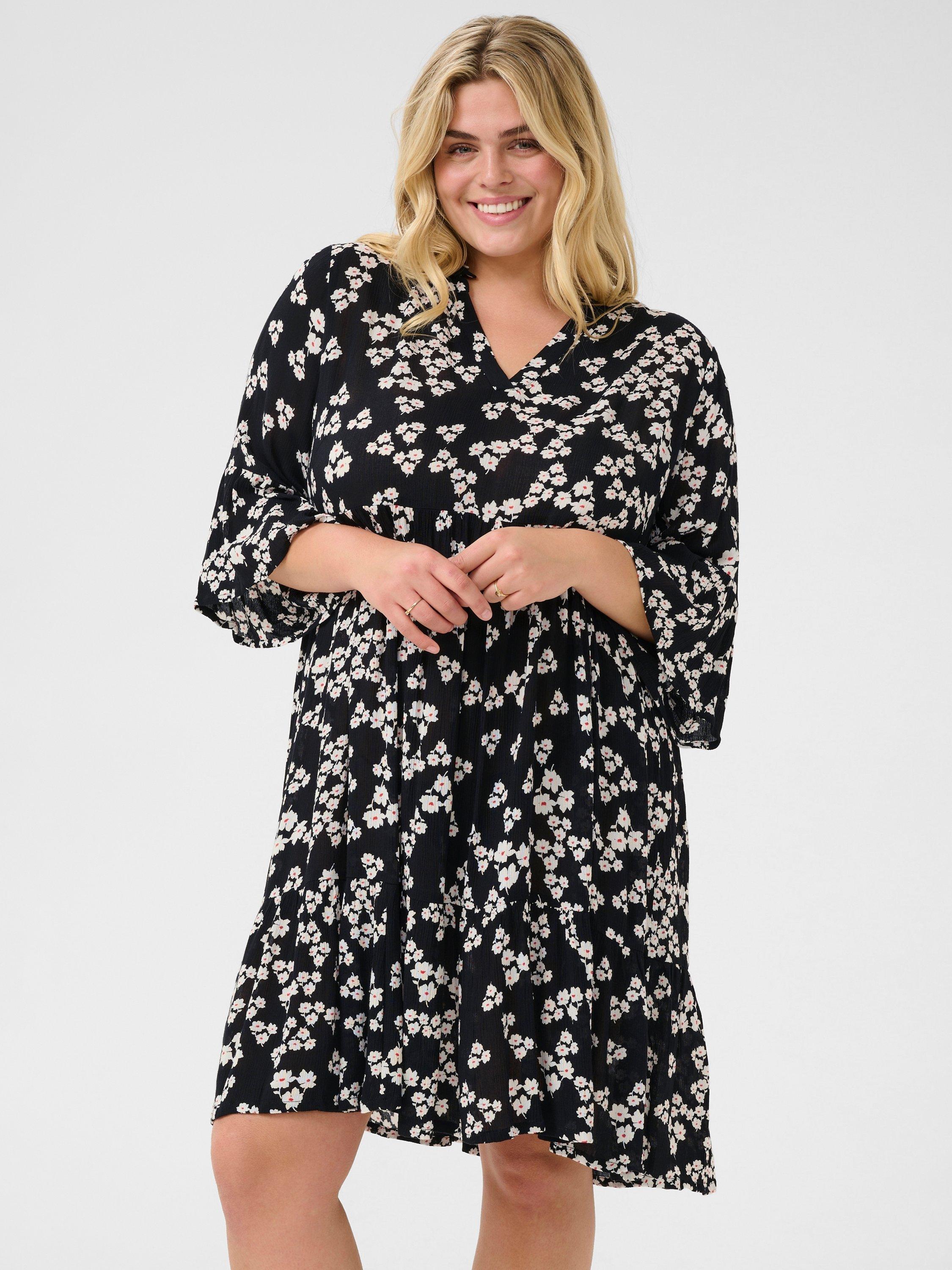 Product image 3 of 6, which shows KAFFE Curve Ami Floral Dress, Black/Multi, 18