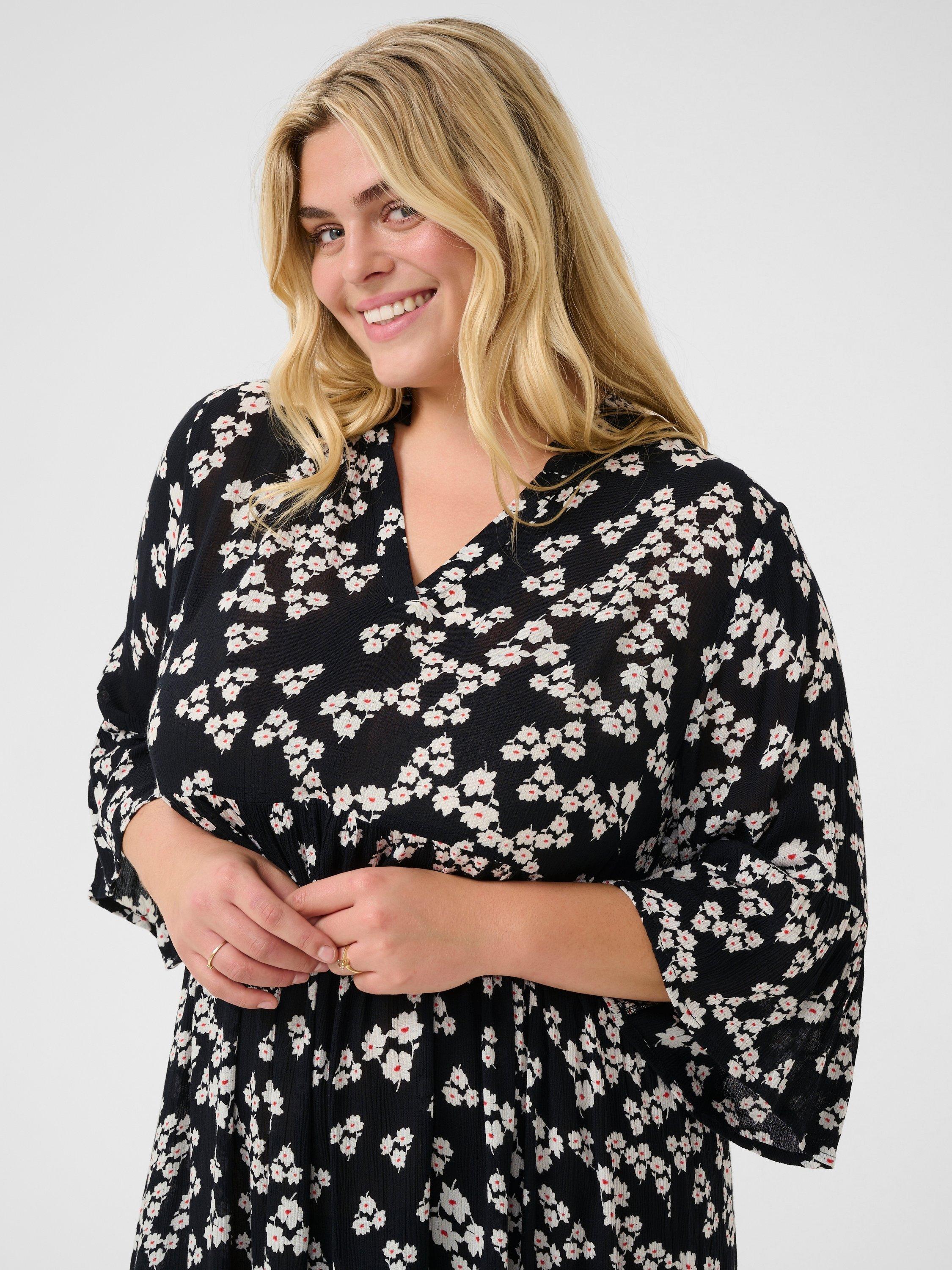 Product image 4 of 6, which shows KAFFE Curve Ami Floral Dress, Black/Multi, 18