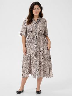 KAFFE Curve Debri Abstract Leopard Print Shirt Dress, Beige/Multi, Beige/Multi