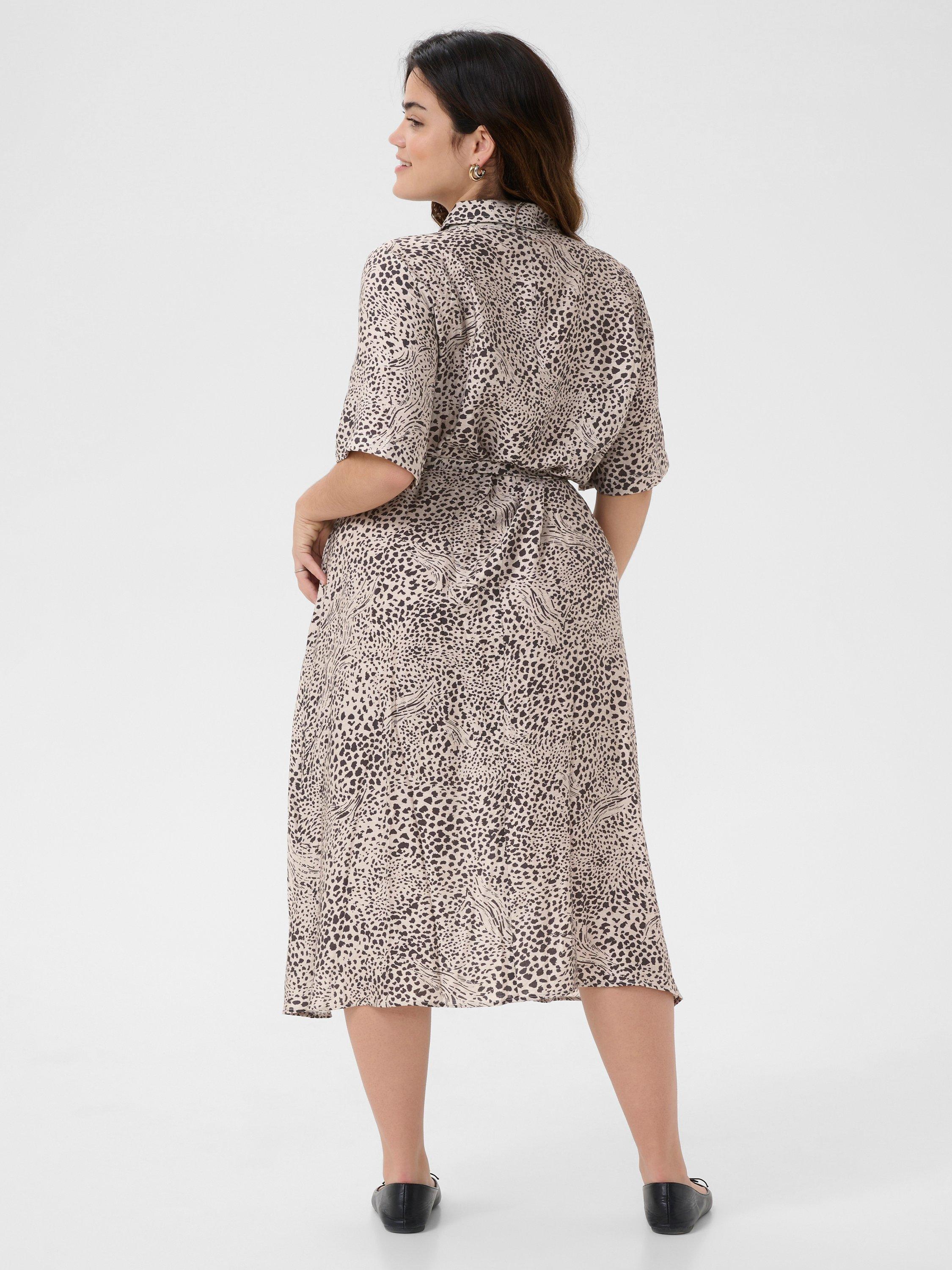 Product image 2 of 5, which shows KAFFE Curve Debri Abstract Leopard Print Shirt Dress, Beige/Multi, 18