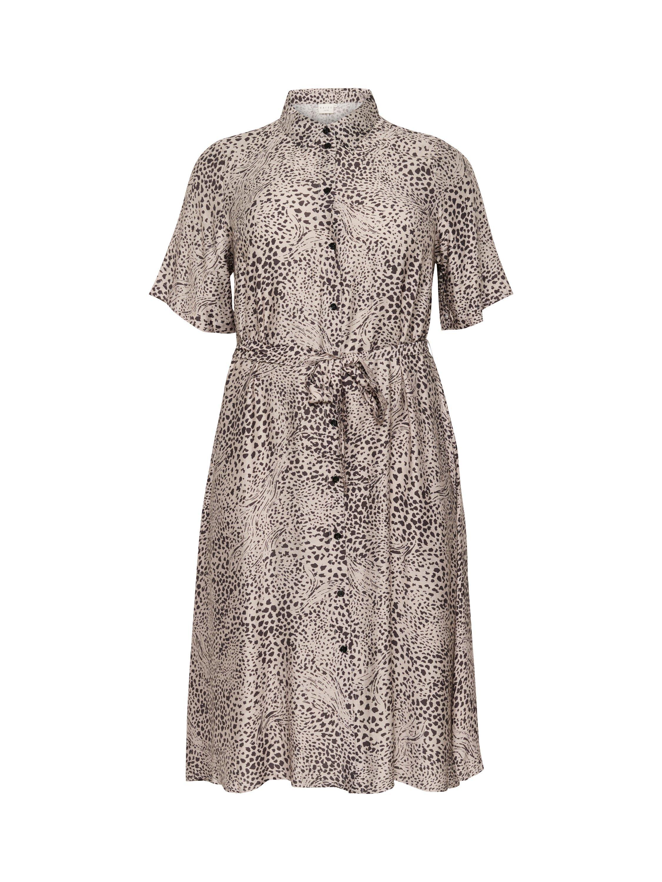 Product image 4 of 5, which shows KAFFE Curve Debri Abstract Leopard Print Shirt Dress, Beige/Multi, 18