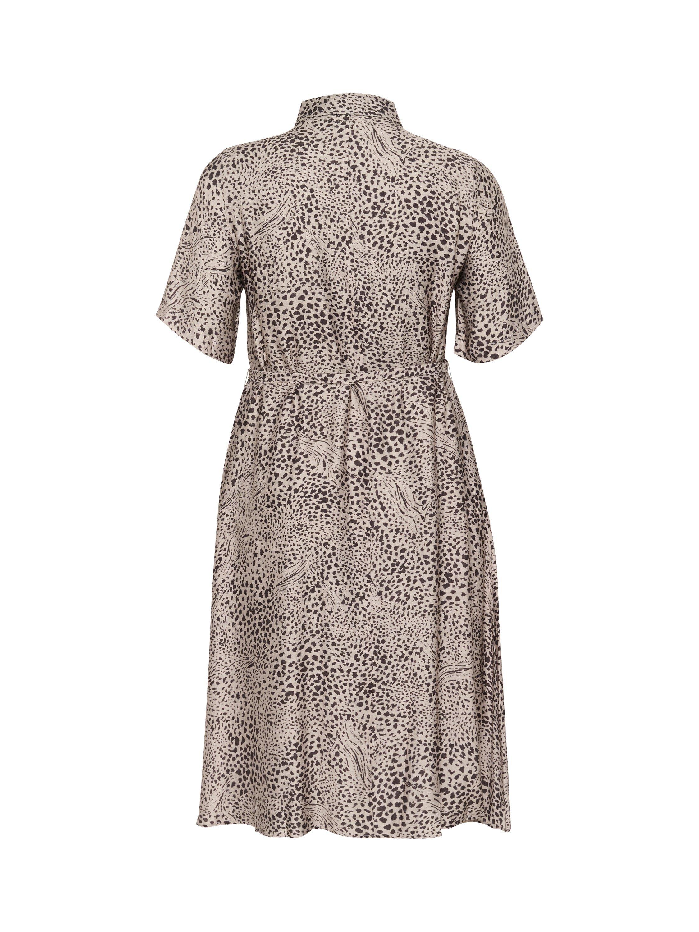 Product image 5 of 5, which shows KAFFE Curve Debri Abstract Leopard Print Shirt Dress, Beige/Multi, 18